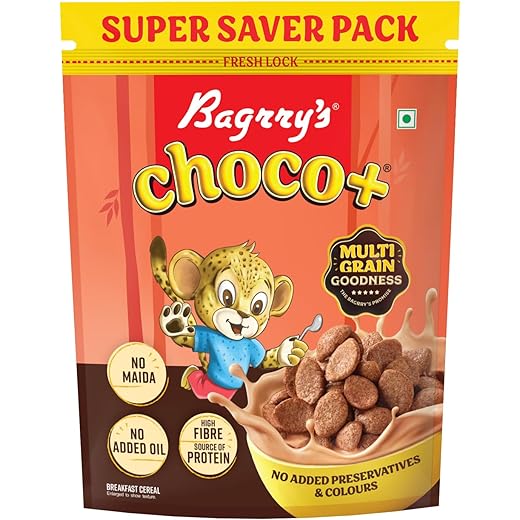 Bagrry's Choco+ Multigrain Chocos Cereal, No Maida, 1.1kg Pouch, Yummy Chocolate Chocos for Kids & Adults | Goodness of Oats, Whole Wheat, Rice, Yummy Chocolaty Breakfast Cereal