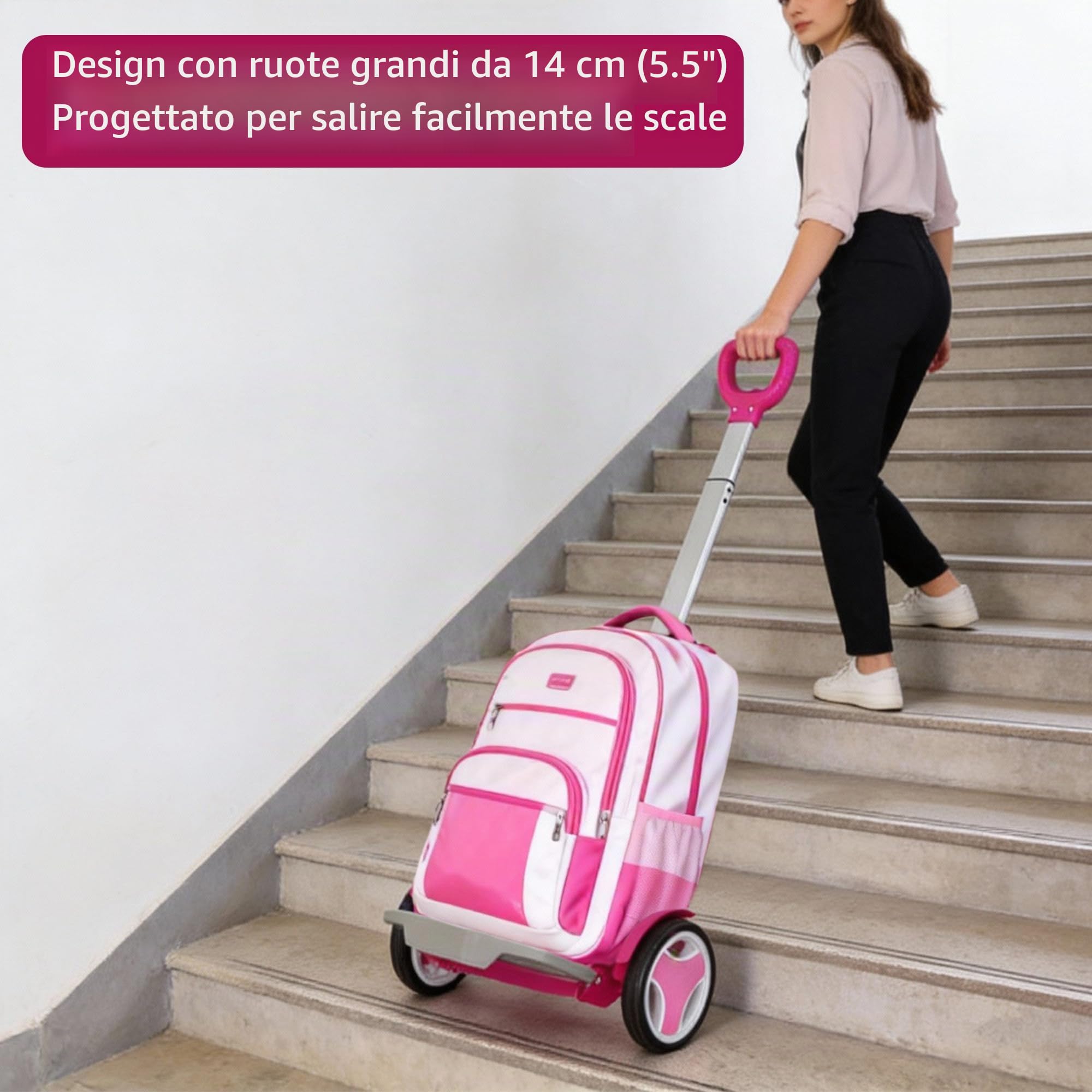 Carrello Zaino Rotante per Viaggi, Pendolarismo e Uso Quotidiano, Carrello Pieghevole in Alluminio con Maniglia Regolabile, Zaino Portatutto Leggero per Tutti i Terreni – Blu Reale, Ruote