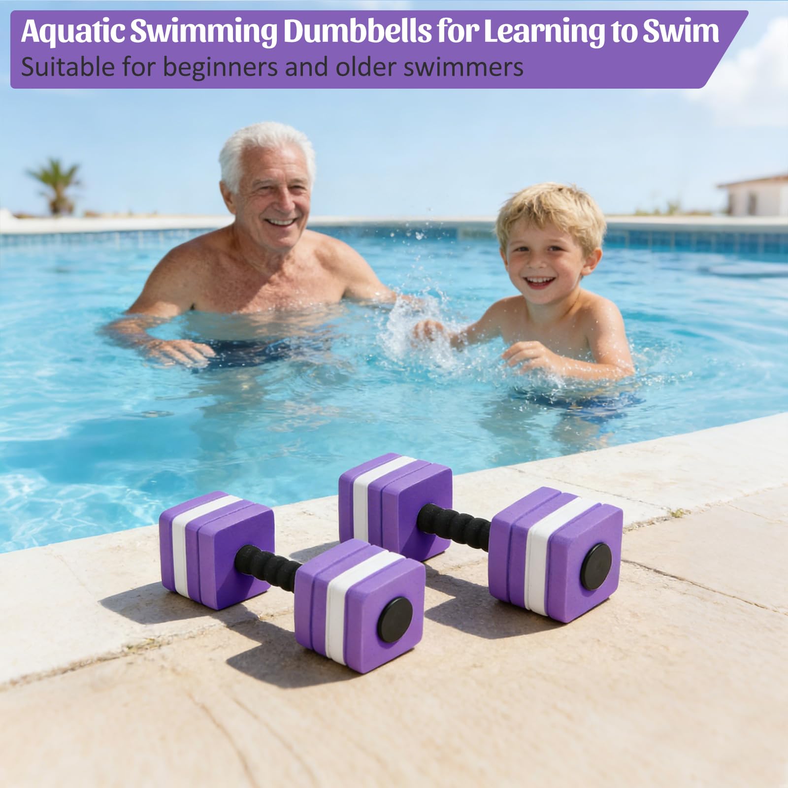 VAlinks Paquete de 2 mancuernas de ejercicio acuático, mancuernas de natación de espuma EVA de alta densidad para piscina, equipo de ejercicio acuático