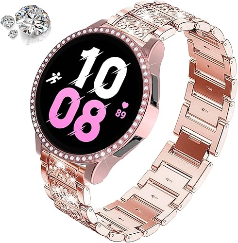 Vista 136 de Correas compatibles con Samsung Galaxy Watch FE / 5/4 de 1.575 pulgadas, correa de metal con diamantes de imitación brillantes de 0.787 pulgadas