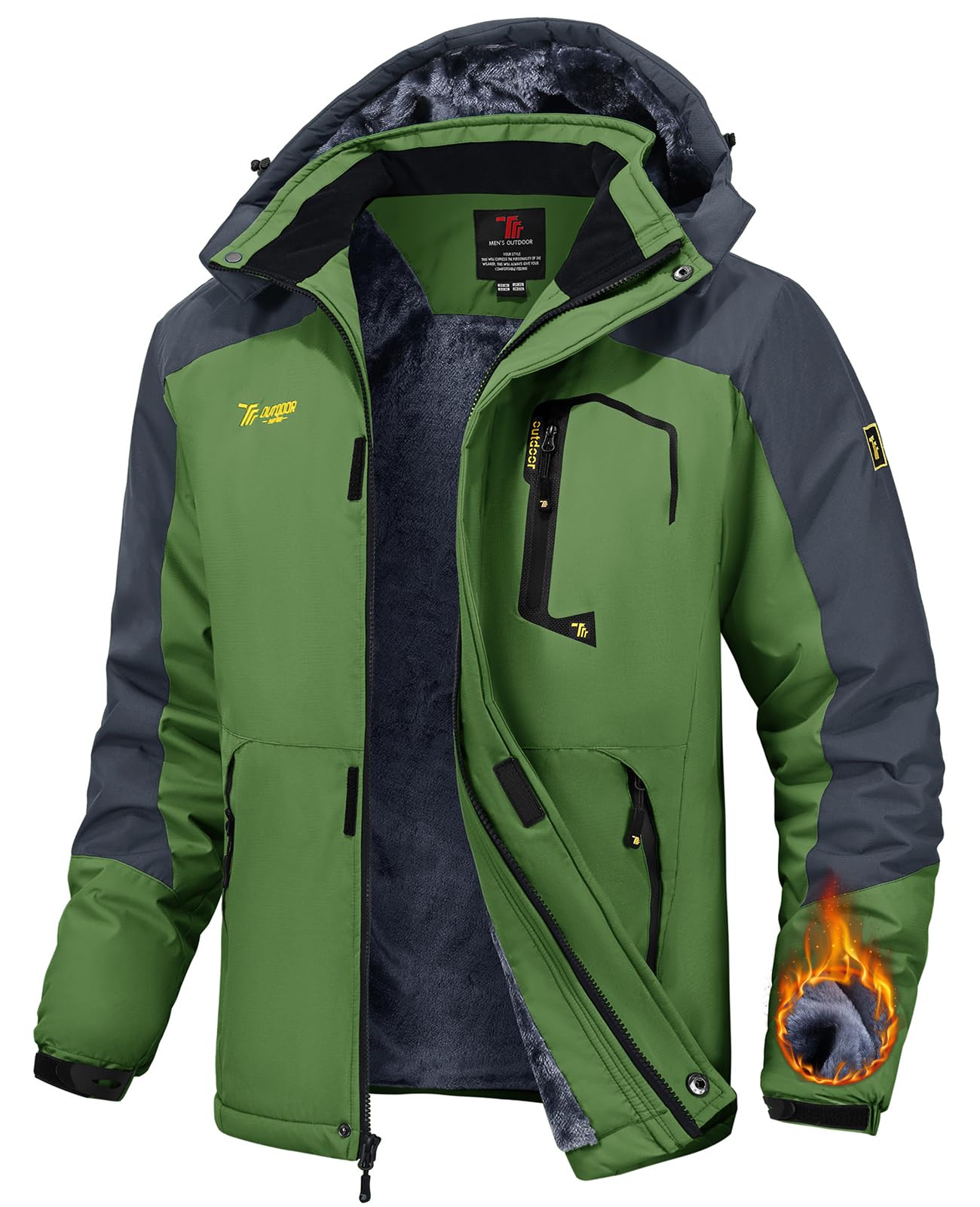TBMPOY Men's Winter Jackets Skiing Waterproof Snow Thick Fleece Lined Hooded Utility Cold Weather Warm Outdoor Ice Work