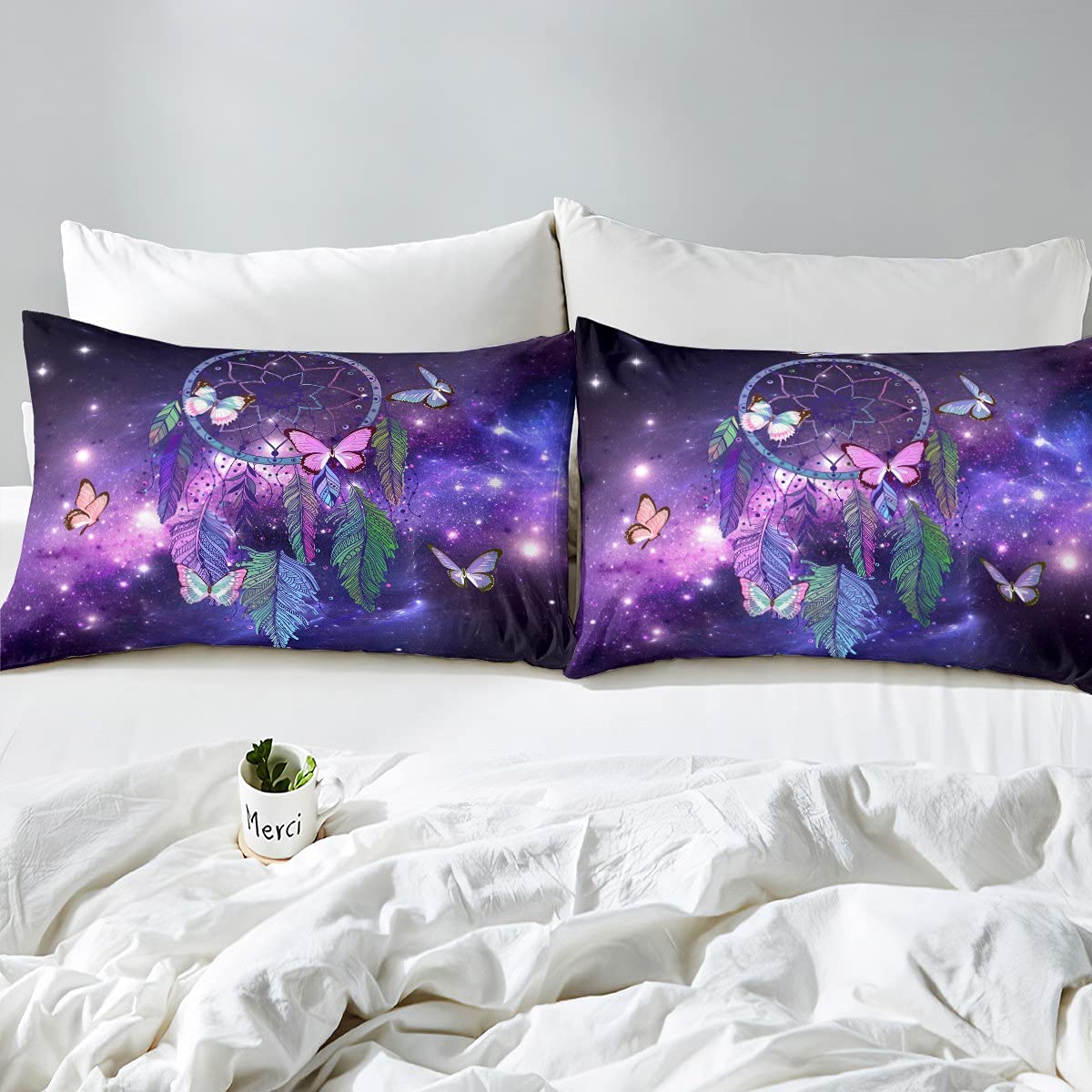 Traumfänger-Bettwäsche, 3-teilig, Motiv: Sternenhimmel, Traumfänger, Traumfänger, Federn, ultraweiches Bettwäsche-Set, Bettdeckenbezug, King-Size-Größe