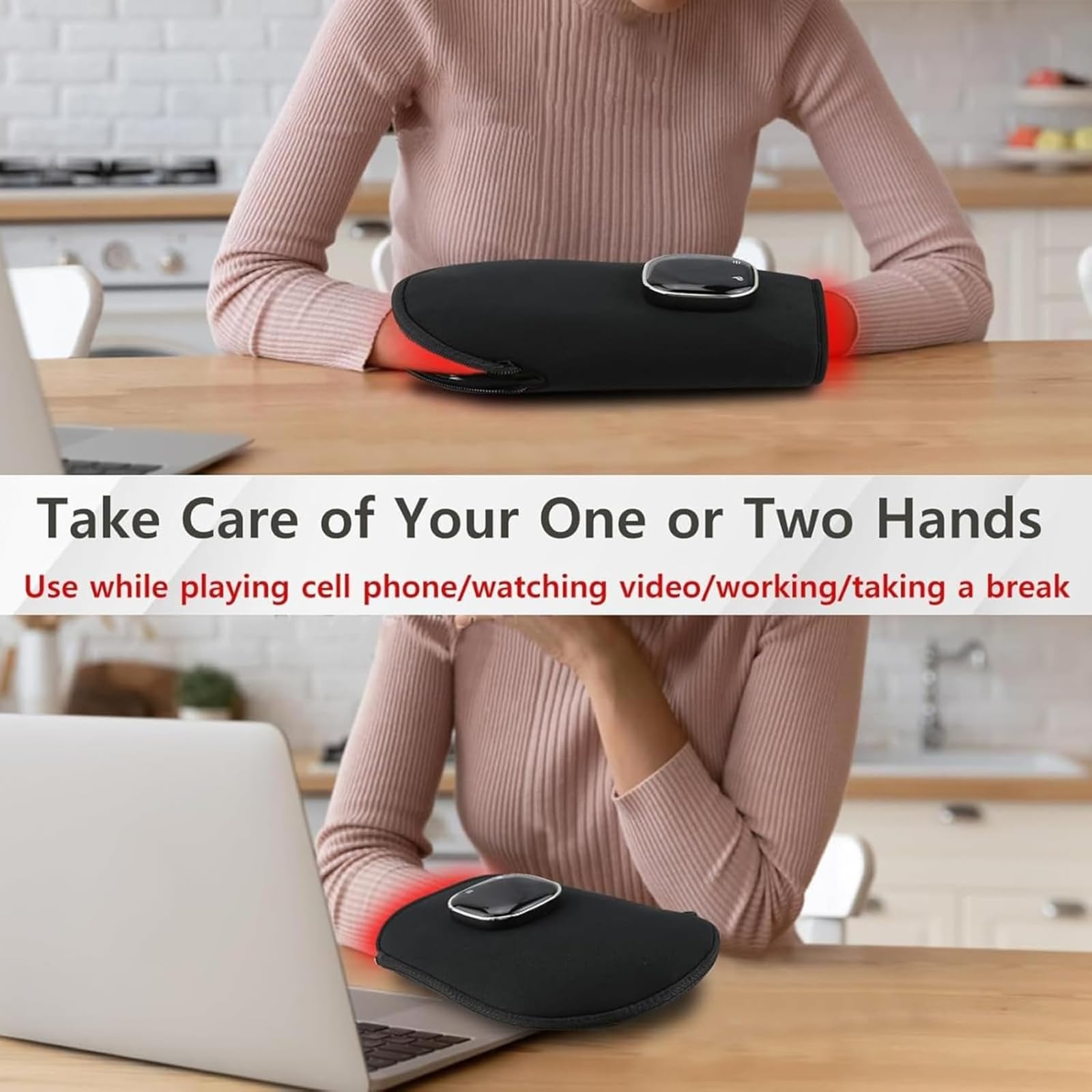 Dispositivo De Terapia De Luz Roja Para Manos, Guante De Terapia De Luz Roja Con Pantalla Digital Y Diseño Con Cremallera, Estructura De Chip De Doble Cara Y Portátil, Ideal Para Viajes, Hogar