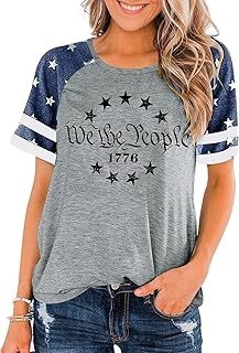 Womens American Flag Shirt Short Sleeve 4th of July Flag Top Loose Patriotic Independence Day T-Shirts S-XXL
