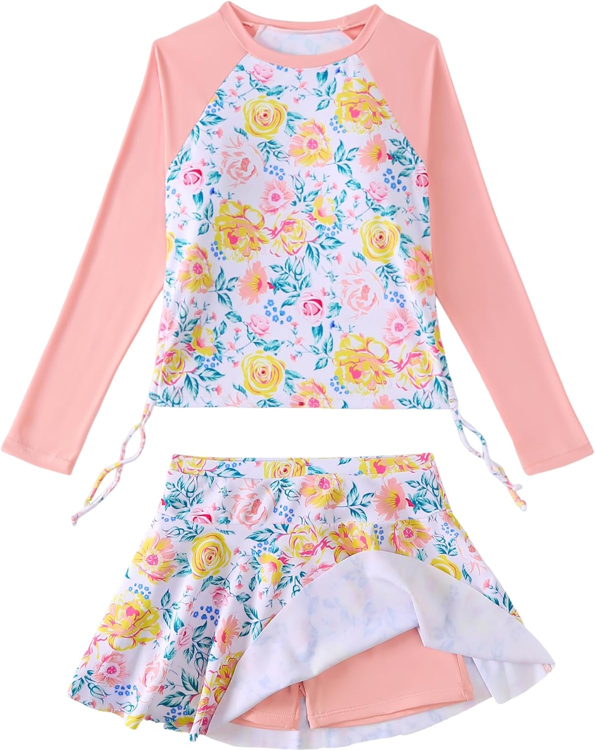 Girls Rash Guard Swimsuit 2 Piece Long Sleeve Bathing Suit Summer UPF 50+ Sun Protection Swimwear 3-10Y