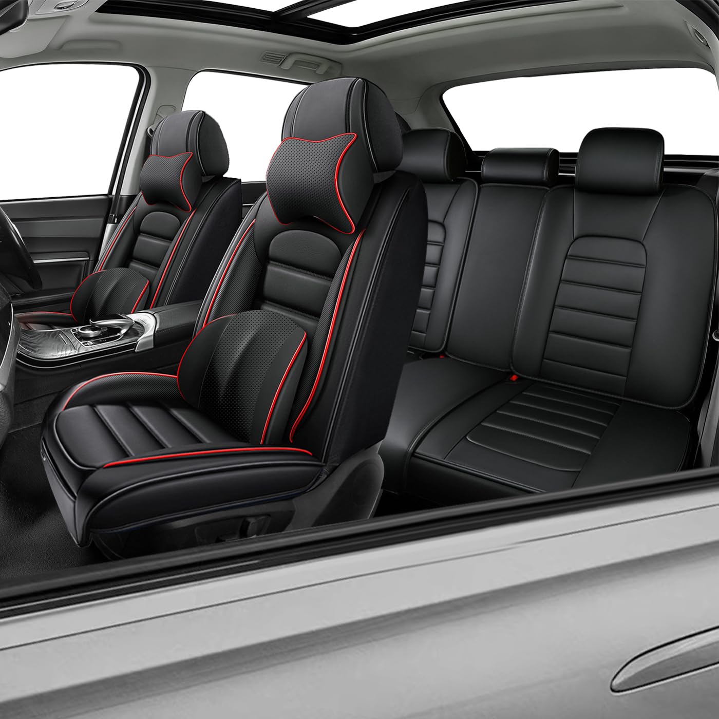 Car Seat Covers for X2,for BMW X2 2018-2025 2026,Waterproof Leather Seat Covers,Compatible Airbag,Full Set Comfort Car Seat Protectors for Most Cars(Pillows,Black&amp;Red)