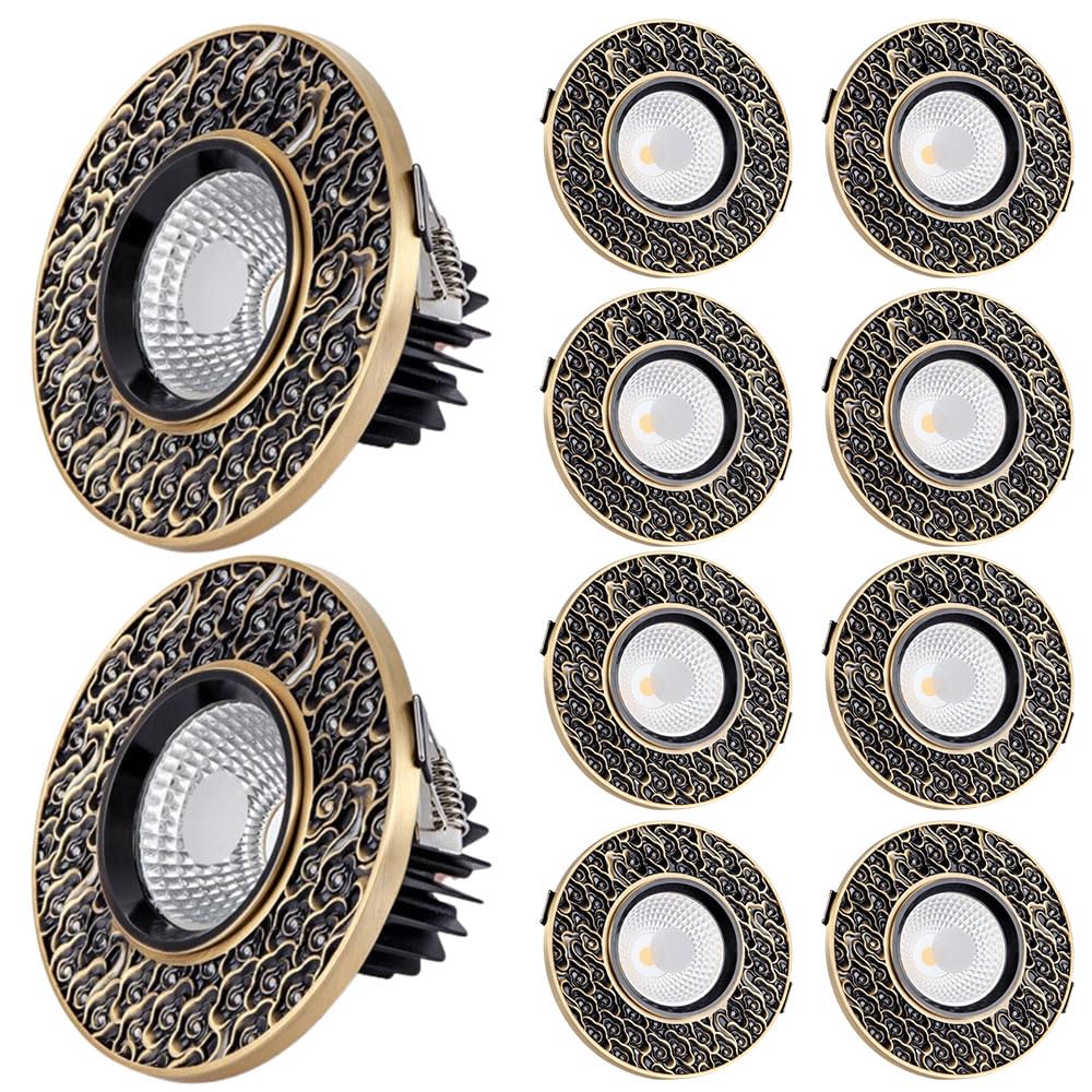 ASerZenith 4.3 Inch Round Brushed Brass Downlight Luminaire, 10 Pack Led Recessed Light Fixtures Ceiling Lights, Dimmable Eyeball Retrofit Spotlight, Cri 90+,3Cct 3000K 4000K 6000K,Black