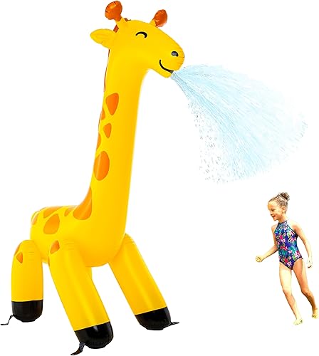 BigMouth Inc. Rociador inflable de jirafa amarilla gigante para niños, rociador inflable, fácil de limpiar, inflardesinflar, transportar y almacenar