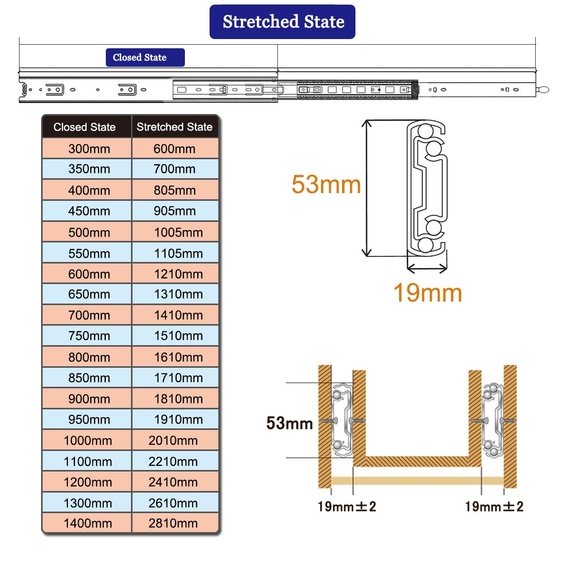 SWAYVES Guide per Cassetti, Guide per Armadietti, Guide per Carichi Pesanti, Guide per Cassetti ad Estrazione Totale con Bloccaggio, Guide Silenziose con Cuscinetti a Sfera/450Mm(18Inch)
