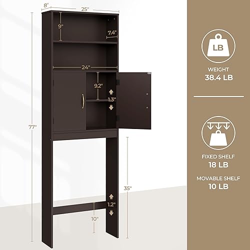 Miniatura 4 de Yaheetech Almacenamiento sobre el inodoro, organizador de baño más alto, gabinete de almacenamiento que ahorra espacio con estantes ajustables y