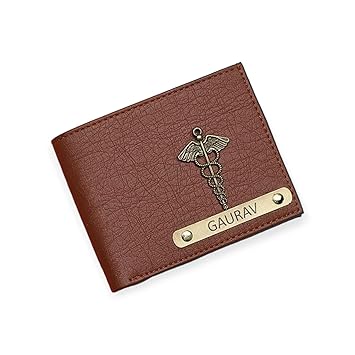 The Unique Gift Studio Leather Wallet for Men and Boys Customized Wallet Customise Gifts for Men | Personalized with Name & Charm Purse - Tan - image, photos