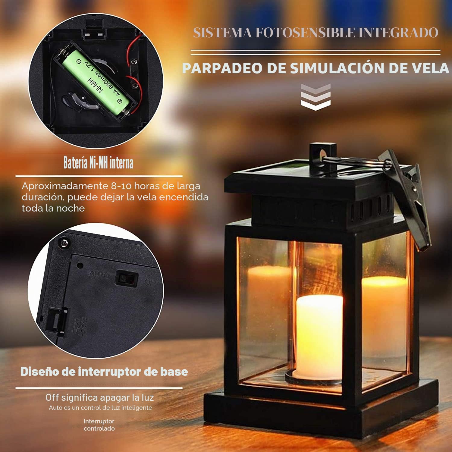 4 piezas de farol solar para exterior con vela LED, farol solar LED, lámparas solares para exterior colgantes con efecto parpadeo, farol LED solar con decoración de velas, lámparas para jardín
