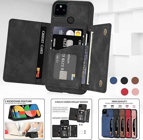 Miniatura 2 de Asuwish Funda de teléfono para Google Pixel 5a 5G con protector de pantalla de vidrio templado y soporte de tarjeta de crédito de piel sintética,