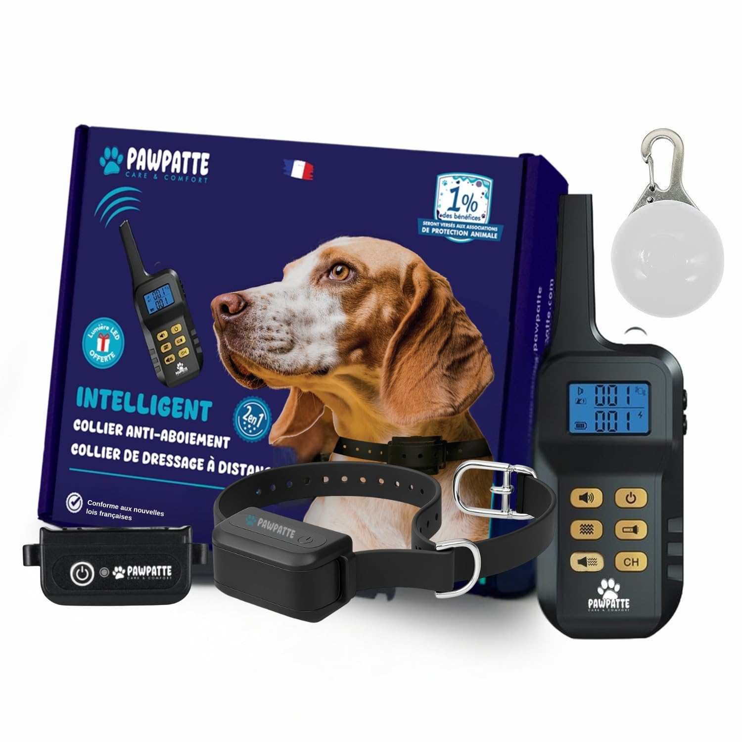 PAWPATTE Collar Anti Aboiement 2en1 pour Chien - Détection Intelligente des Aboiements, Étanche IP67, 3 Chiens, Son & Vi