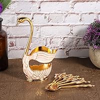 Vista 5 de Watris Veiyi Juego de cucharas de café, juego de cucharas de postre, 6 cucharas de té con soporte de base de cisne, organizador de cucharas de café