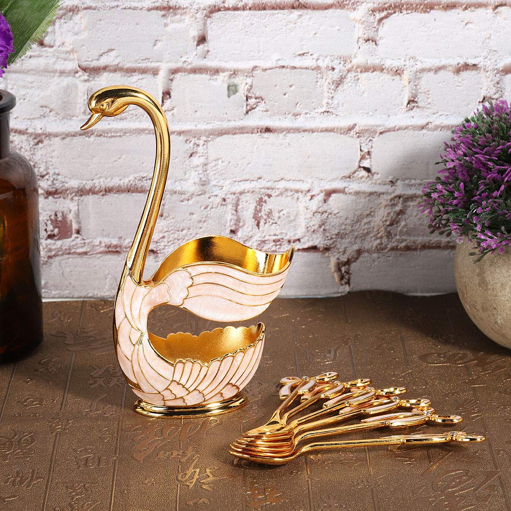 Set Di Cucchiaini Da Caffè Con Supporto A Forma Di Cigno, 4 Pezzi, Metallo Dorato, Eleganti Per Dessert E Tè
