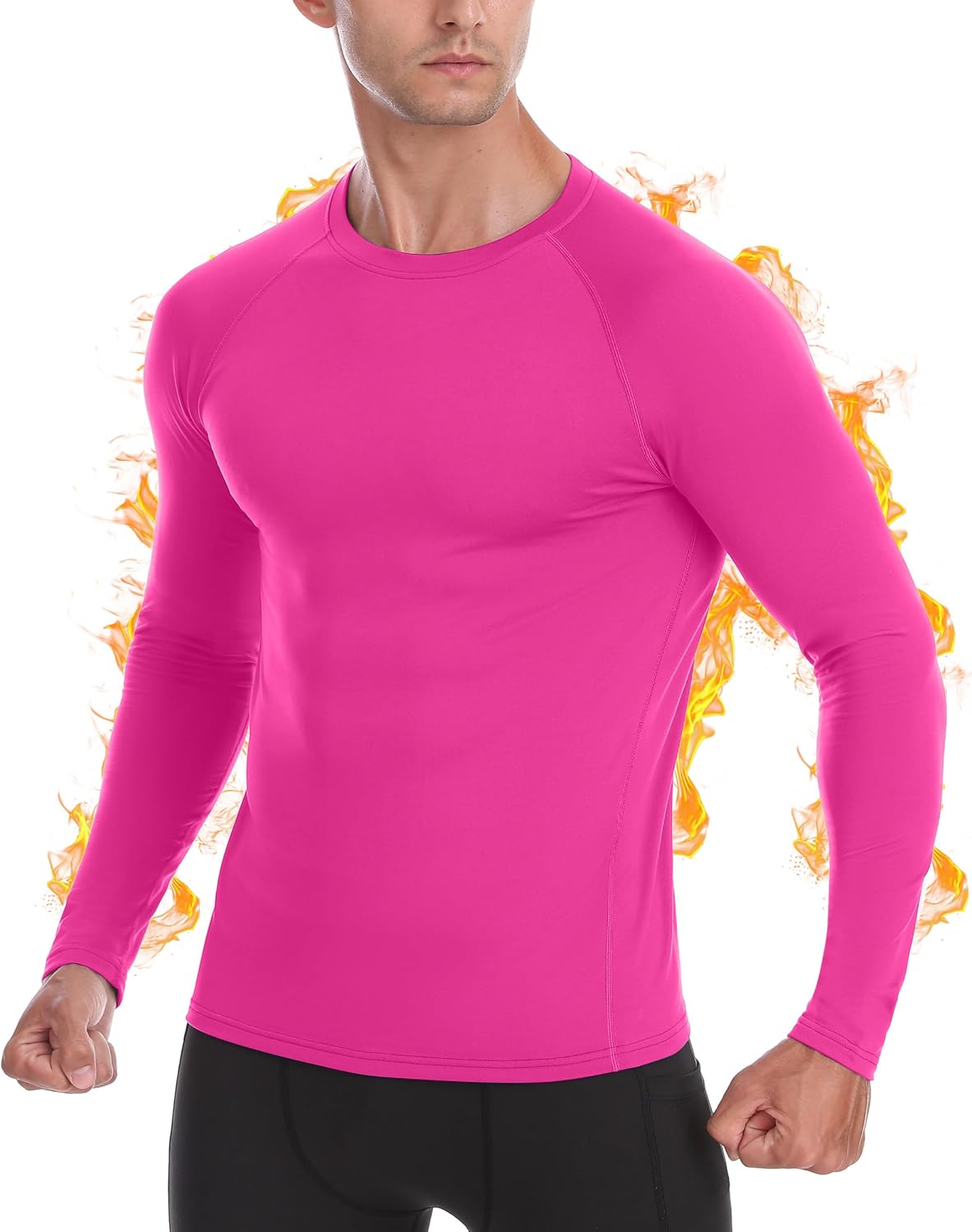 Men's Thermal Compression Shirts, Fleece Lined Long Sleeve Tops Base Layer