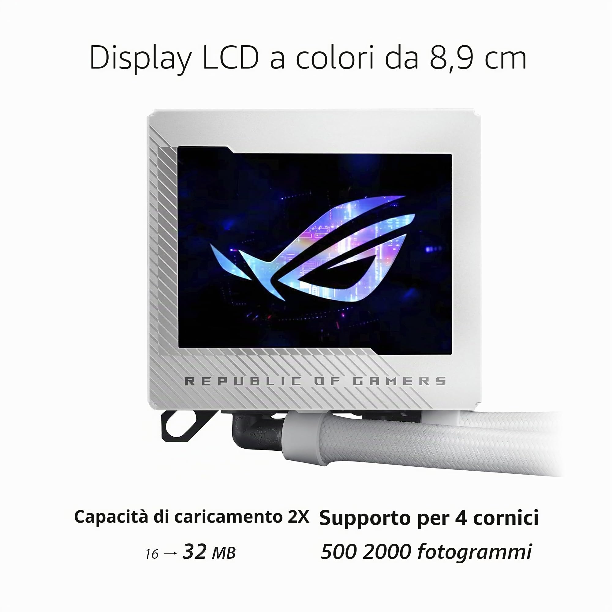 ASUS ROG Ryujin III 360 ARGB Dispositivo di raffreddamento a liquido all-in-one, Cooler CPU con LCD 3.5", Pompa Asetek di 8a generazione, Ventole del radiatore ROG ARGB da 120 mm, Daisy Chain, Bianco