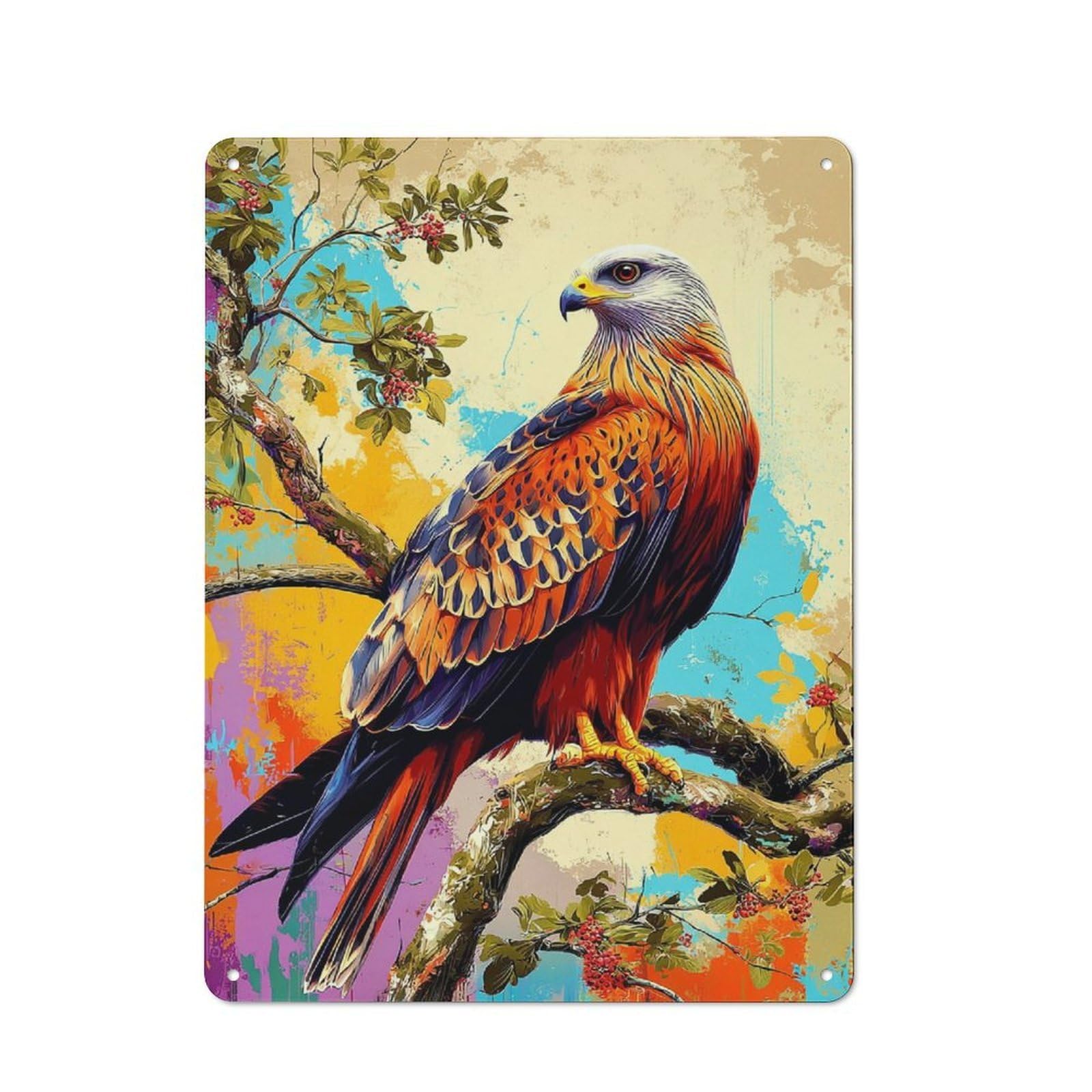 Vintage Colorful Eagle Perched on Branch -1 Bistro Metal Sign 40x30cm, Bistro Wall Plaque for Takeaway, Bar, Kitchen Or Counter Area