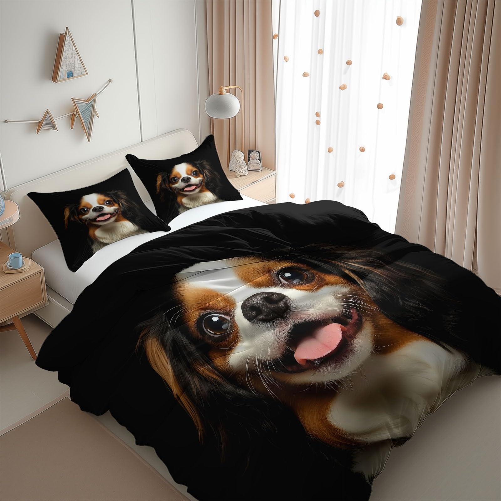 Komplet pościeli 260 x 240 cm Dorośli Chłopcy i Dziewczynki, Psy Fotografia HD, Nowoczesna poszwa na kołdrę z mikrofibry 2-osobowa z zamkiem błyskawicznym, 3-częściowy z 2 poszewkami na