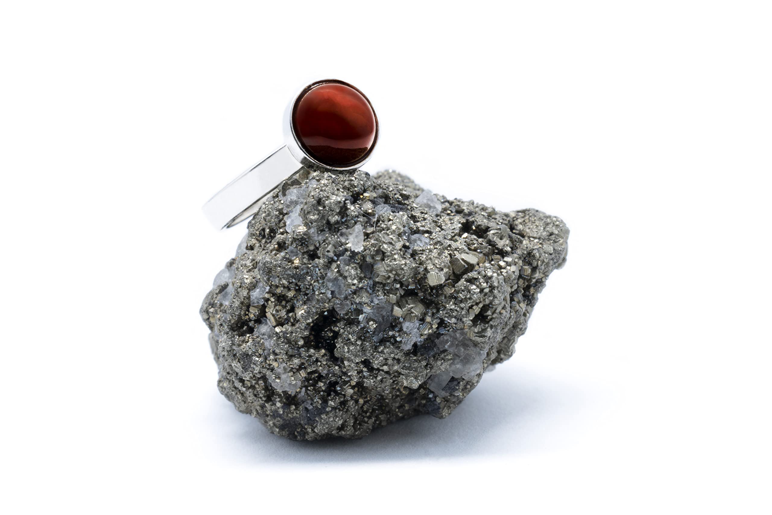 Anillo de Plata 925 con Ágata Roja Oscura (Piedra Natural) 8mm - Disponible Anillo Ajustable y Fijo, Tamaño de XS a XXXL, para Hombre, para Mujer - Caja Regalo Gratis