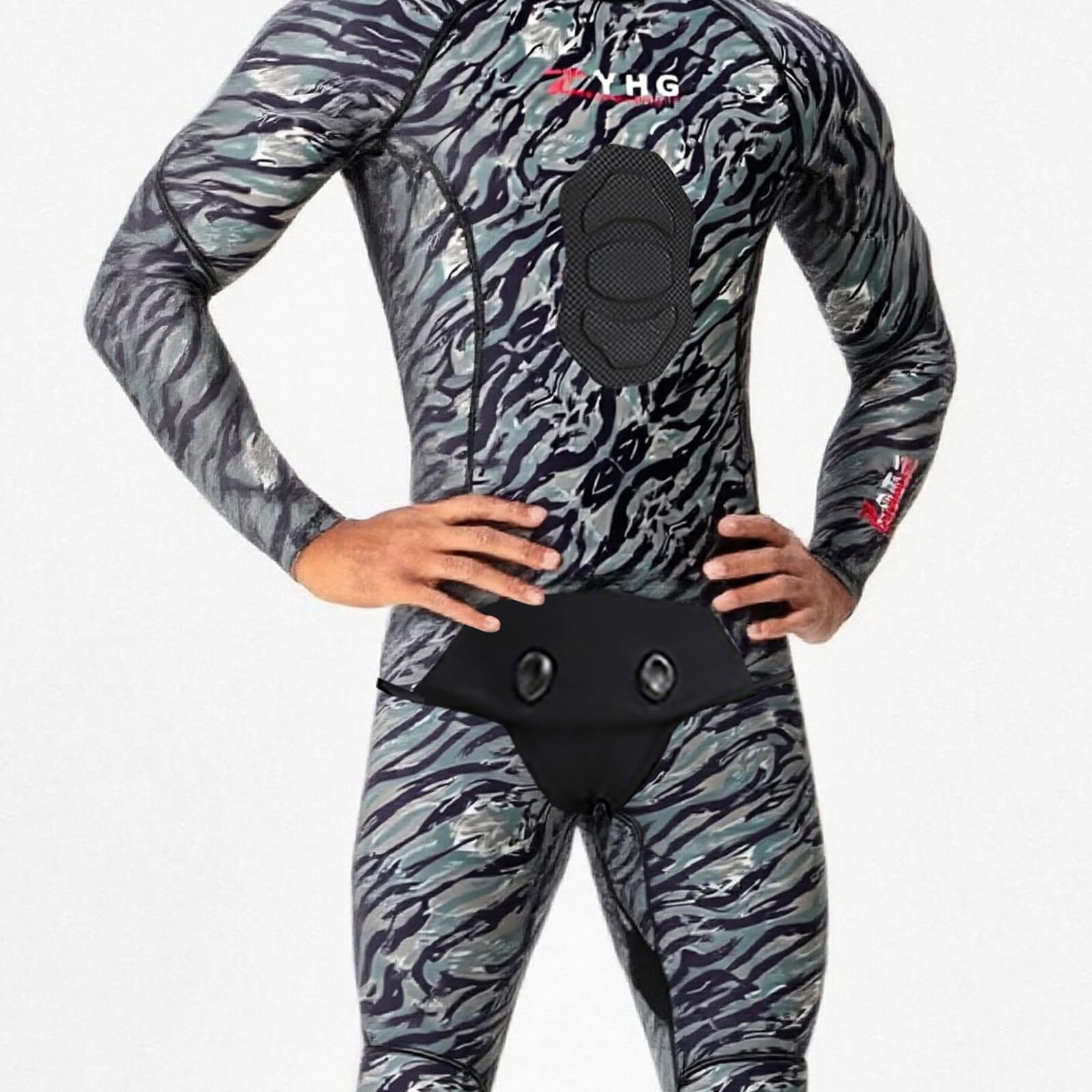 Muta da Pesca Subacquea 3.5mm/5mm in Neoprene con Cappuccio, 2 Pezzi a Cella Chiusa Camouflage con Rinforzo Torace per Apnea e Immersioni in Acque Fredde