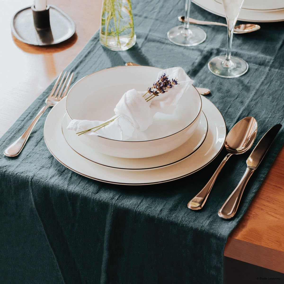 Médard de Noblat - Assiette salade et pâtes - D20 cm - Yaka - Porcelaine - Lot de 6 - Blanc et Noir