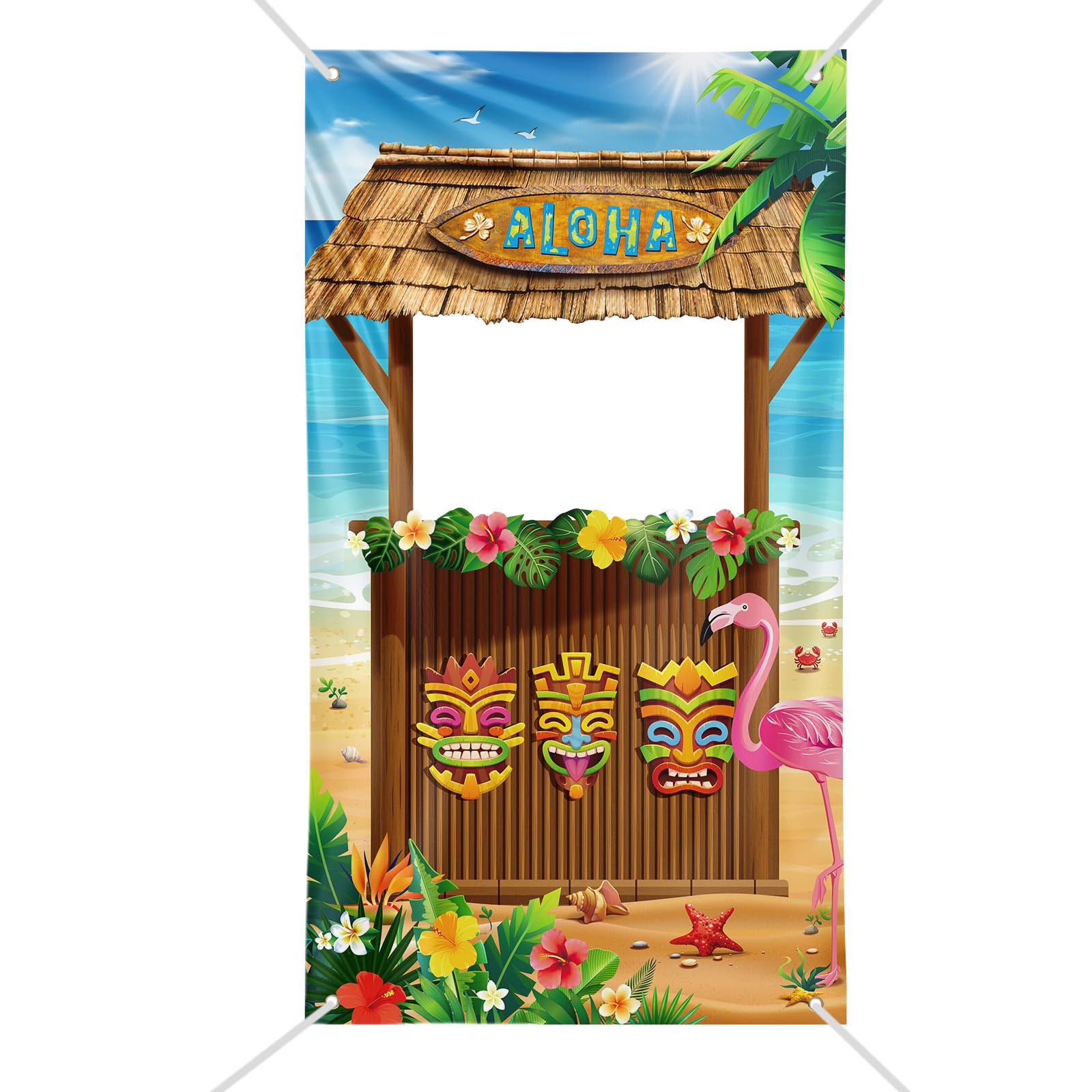 GEBETTER Photocall Hawaiano 180x100 cm, Decoración Fiesta Hawaiana, Tela Pancarta Aloha, Fotocall Fotocol Photo Booth Props Fotomatón Fondo Foto Tropical Hawaii Luau Playa Boda Cumpleaños (Tiki Bar)