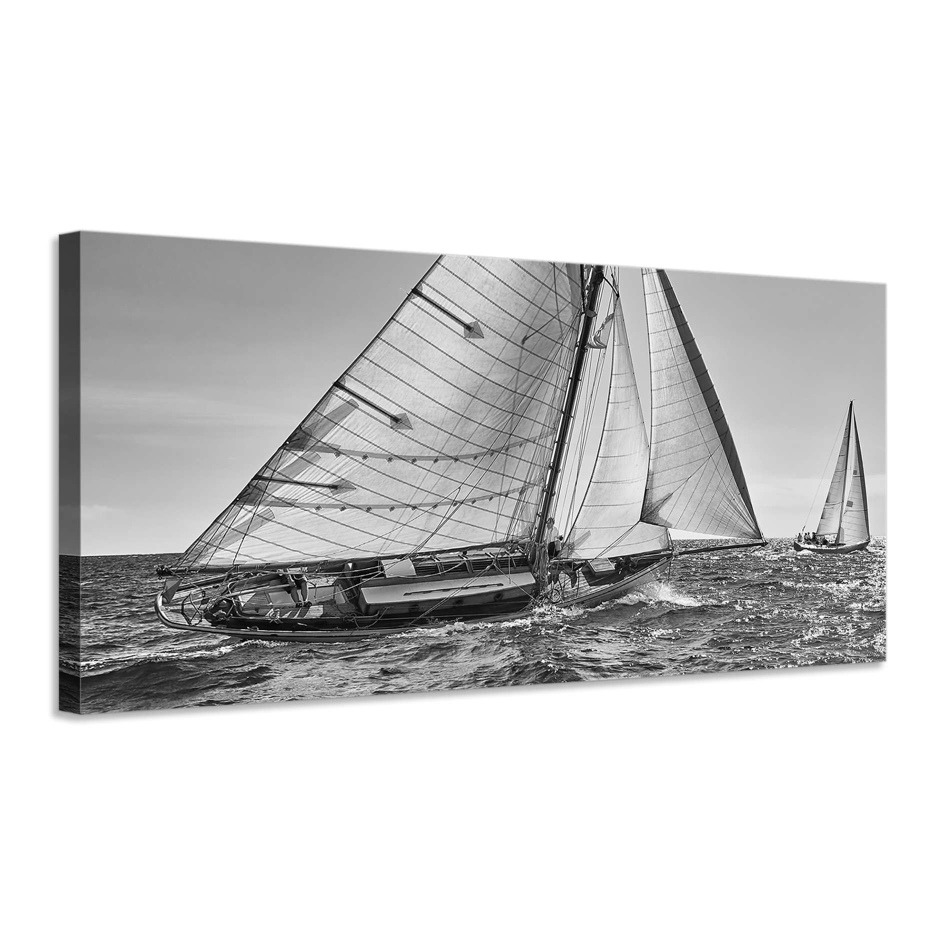 Generico Barca a vela in bianco e nero - quadro stampa su tela con telaio in legno - 160x80 cm