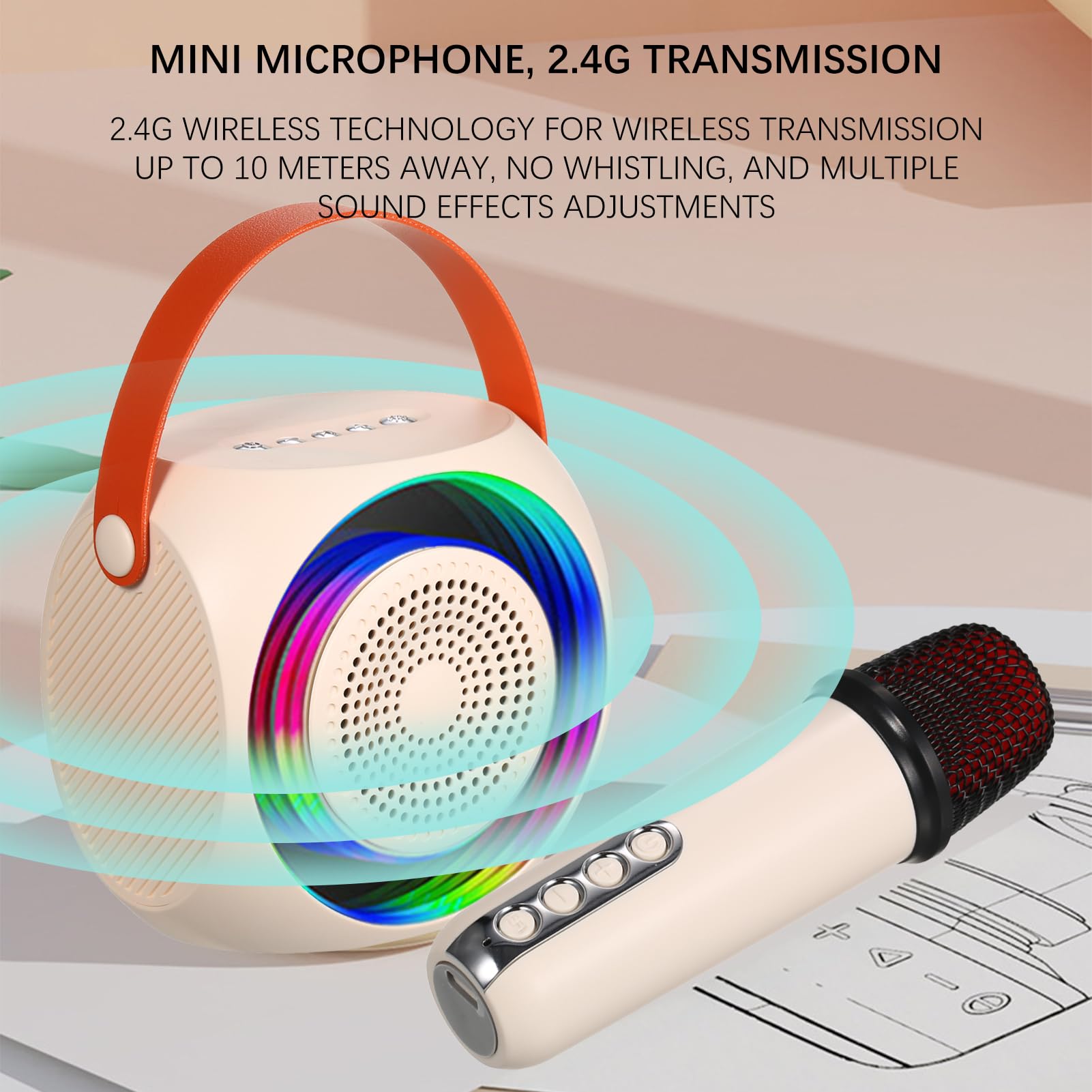 Urządzenie do Karaoke, Głośnik Blue Tooth z 2 Mikrofonami Bezprzewodowymi Światła RGB z możliwością ładowania na imprezę domową i śpiew Rodzinny (PINK)