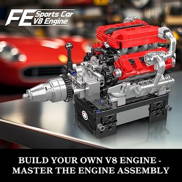 Mould King 10204 V8 Engine Model Kit that Works - Car Engine Replica Build Blocks Set, Buildable Model for Display, Gift for Car Lover (750 Pcs)