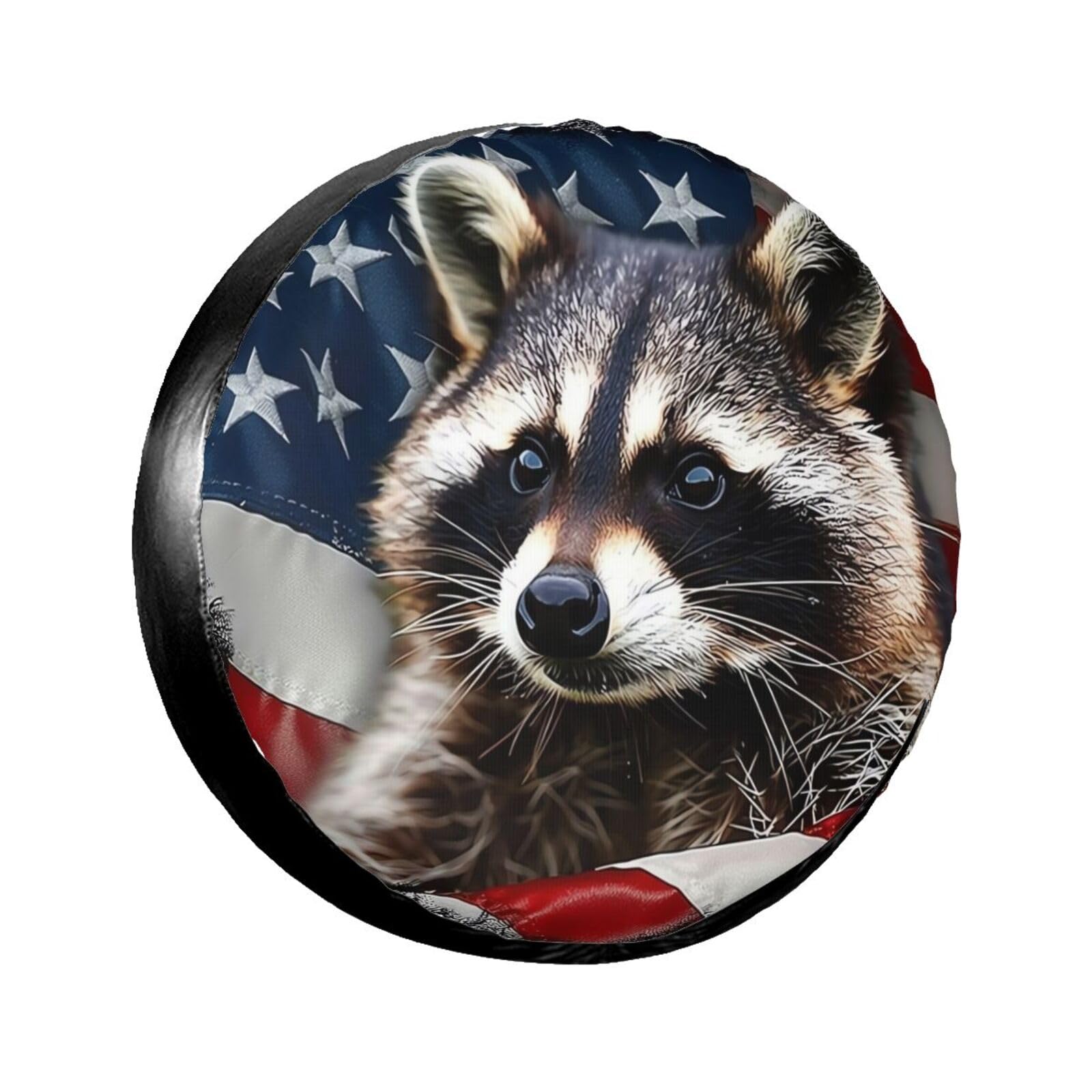 Raccoon Flag Spare Tire Cover for Rv Trailer Camper Truck SUV - Cute Raccoon Animal Wheel Protectors Cover Waterproof Fabric for Travel Camping Outdoor,Universal Fit,14 inch