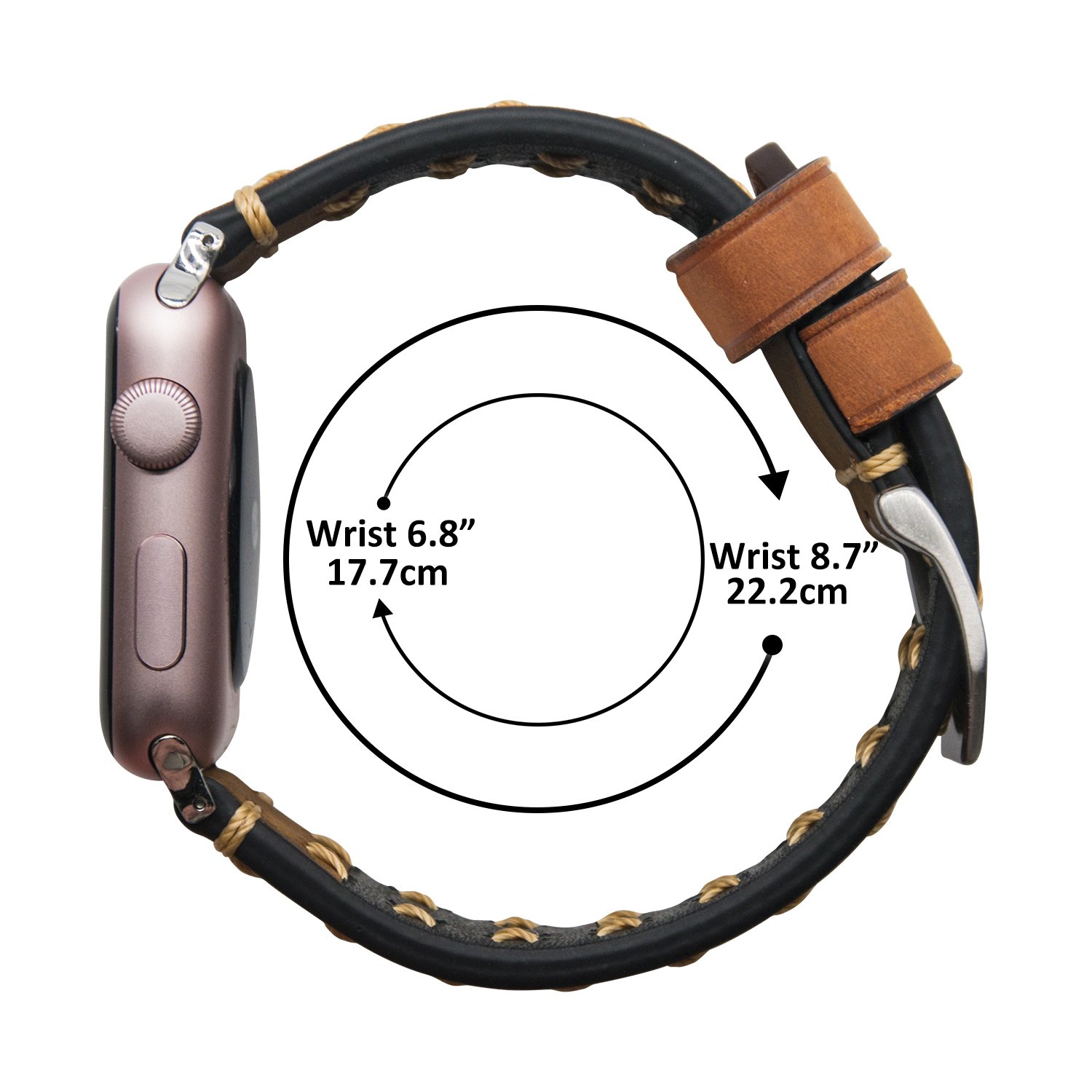 MroTech Cinturino In Vera Pelle Per IWatch 42mm E 44mm - Cinghia Di Ricambio Con Fibbia Nera Per Apple Watch Serie 5/4/3/2/1 - Marrone