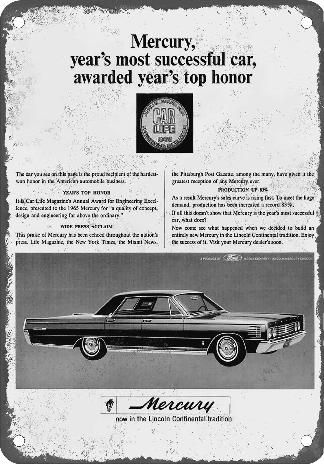 METAL SIGN - 1965 Mercury Vintage Ad 07 - Old Retro Rusty Look home decor