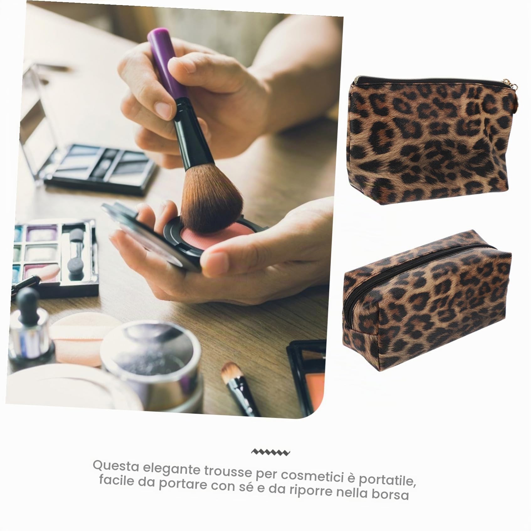 POPETPOP Borsa Trucco Leopardata 8.27 Pollici Set 2 Custodie Cosmetici in Pu Con Cerniera Portatrucchi Da Viaggio E Uso Quotidiano Per Ragazze E Donne