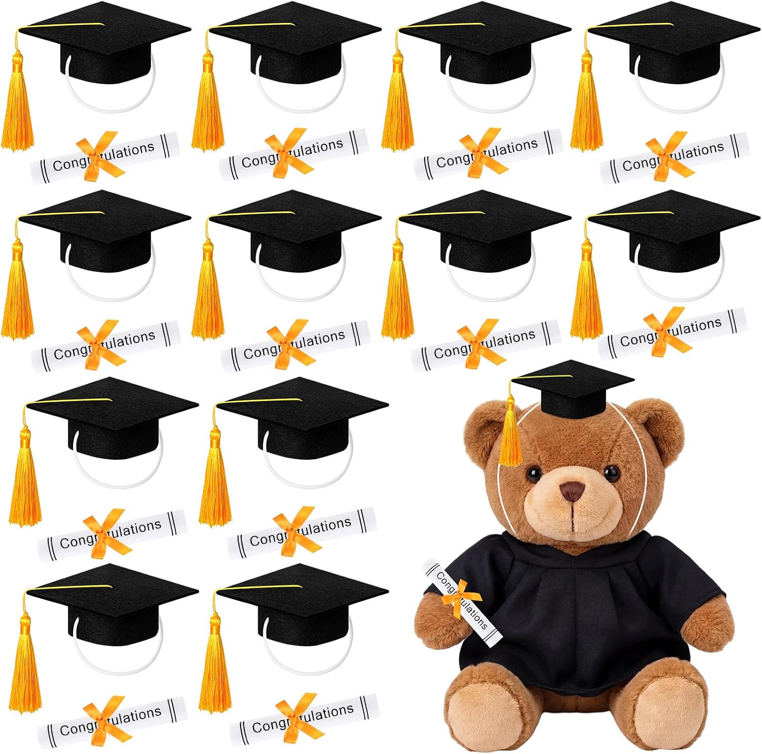 Breling 24 Pcs Mini Graduation Cap with Tassel Scroll Diploma Small Animal Bachelor Hat Mini Graduation Photo Props