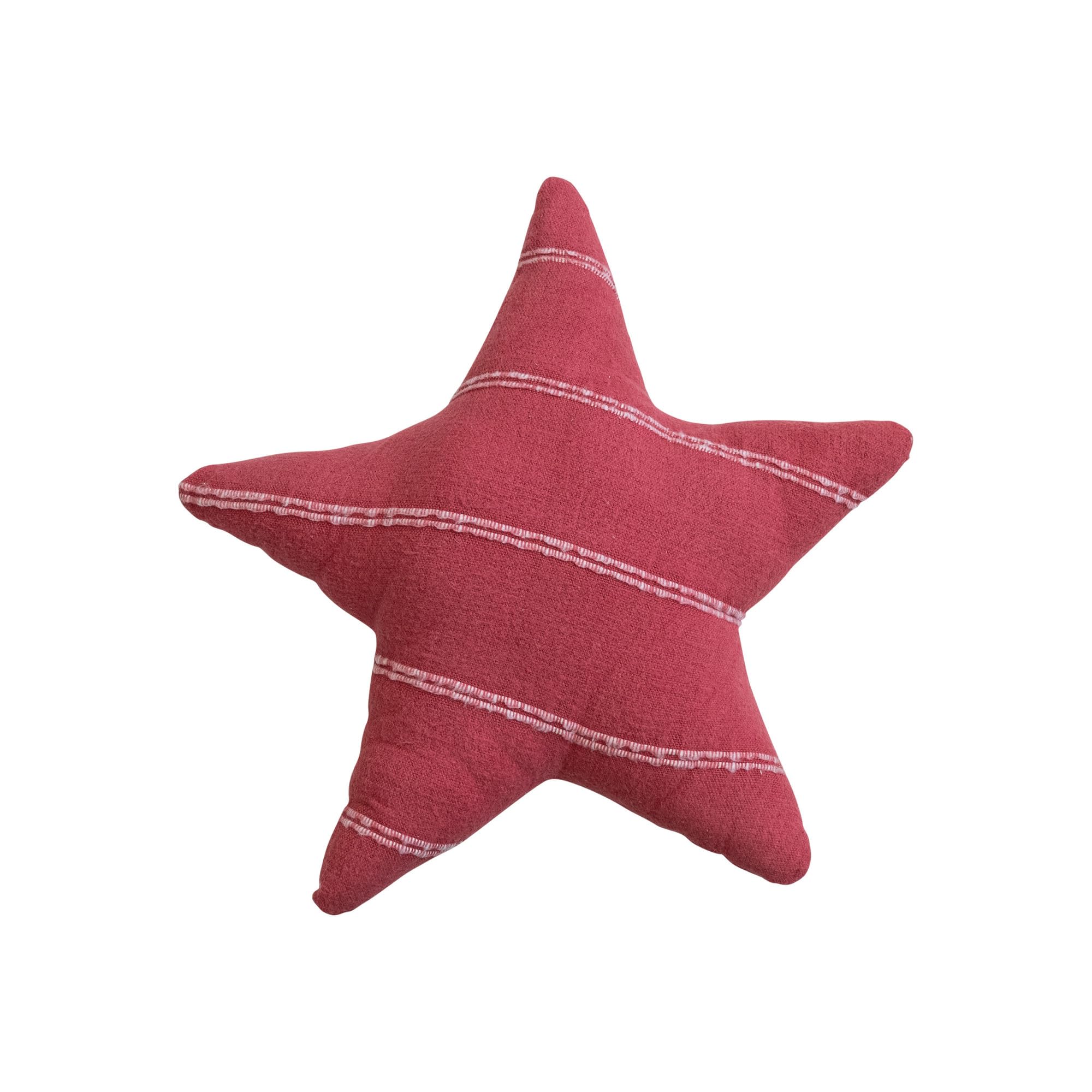 Creative Co-Op Red and White Brushed Cotton Flannel Star Shaped Pillow with Stripes