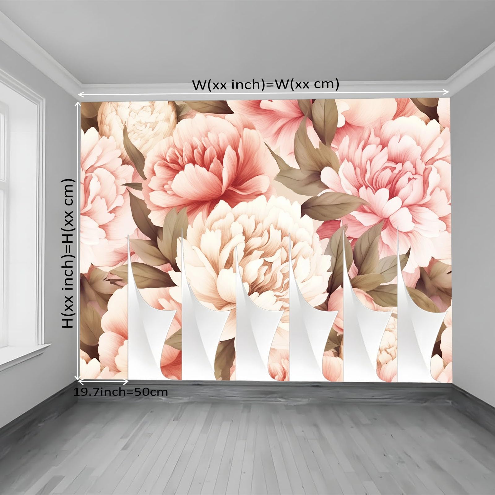 Fototapeta ścienna 300 x 210 cm (szer. x wys.), kremowy kwiatowy wzór piwonii, tapeta ścienna do sypialni dziecięcej