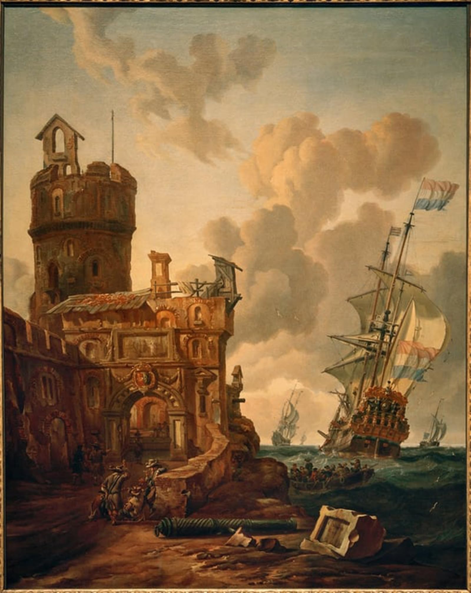 HRJUBWREE Famous Paintings Pictures Artwork Picture Dutch Ship in Front of a Fortress by Abraham Storck Photo Wall Print for Office Decor 60x90cm
