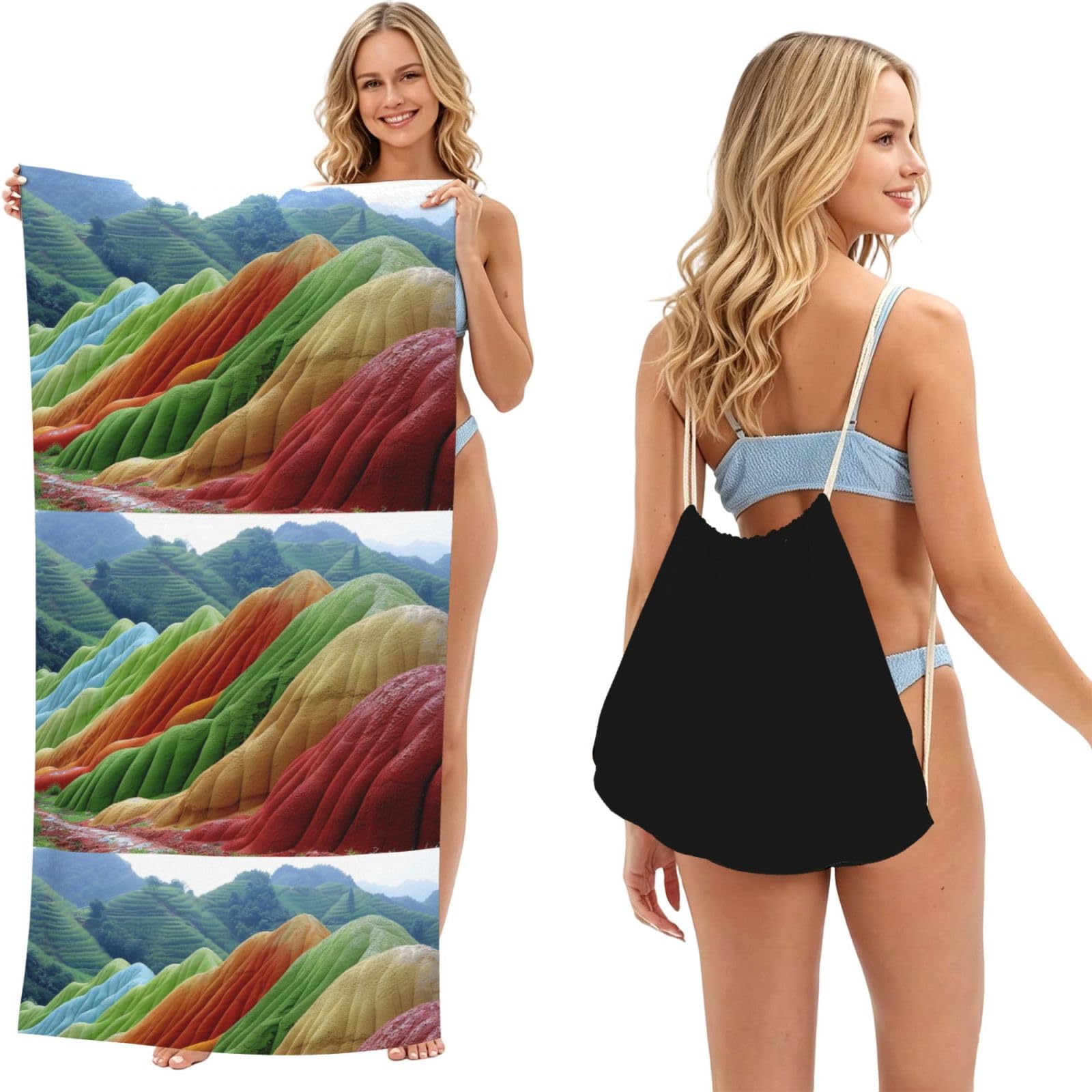 SKGOHLH Strange Mountains 2in1 Packable Beach Towel Bag Women