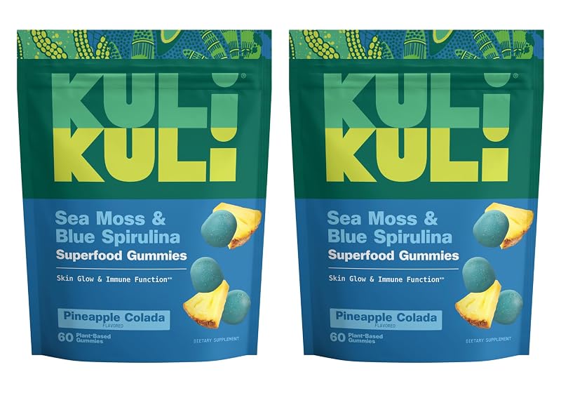 Kuli Kuli Gomas de musgo marinho, espirulina azul, baobá e vitamina C, sabor abacaxi com coco, 120 gomas