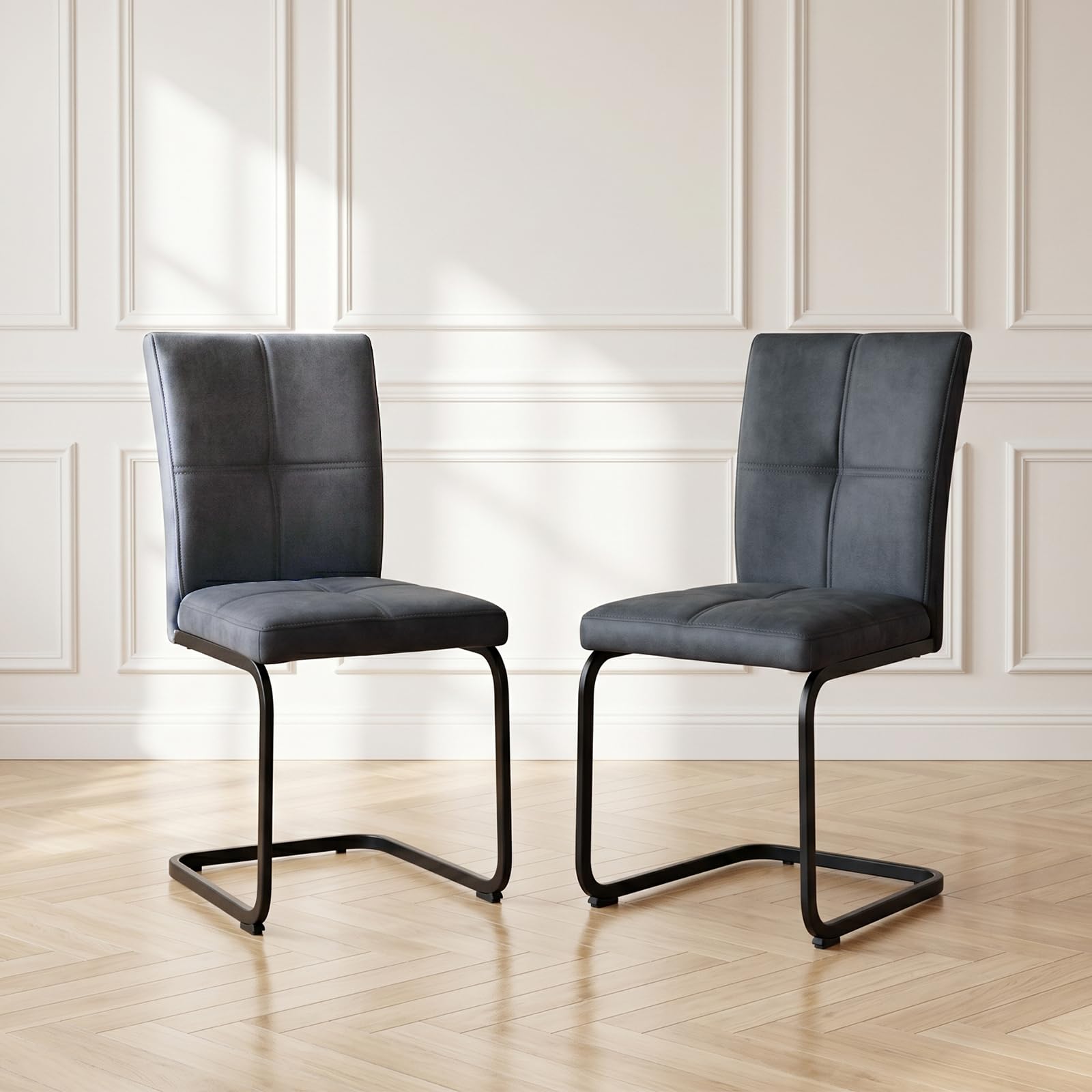 JIEXI Dining Chairs Set of 2,Living Room Chair Soft Comfortable Seat Cushion and Backres,Dark Grey Kitchen Chair Sturdy Suspended Black Metal Frame,Dining Chair for Home,Office,Dining and Reception(2)
