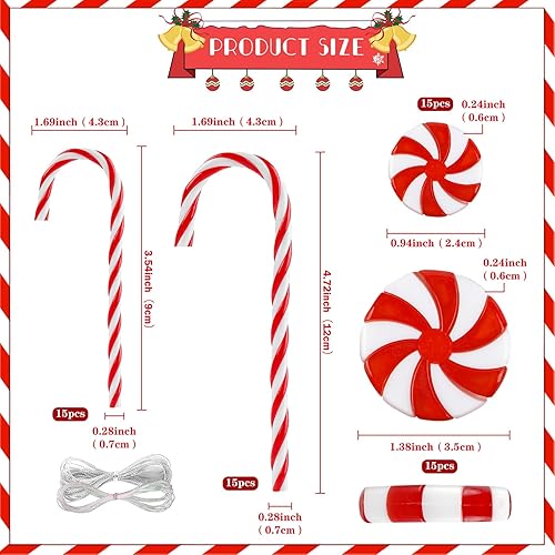 Miniatura 3 de 60 piezas de decoraciones navideñas de bastón de caramelo, piruleta roja, adornos colgantes de bastón de caramelo para decoración de árbol de