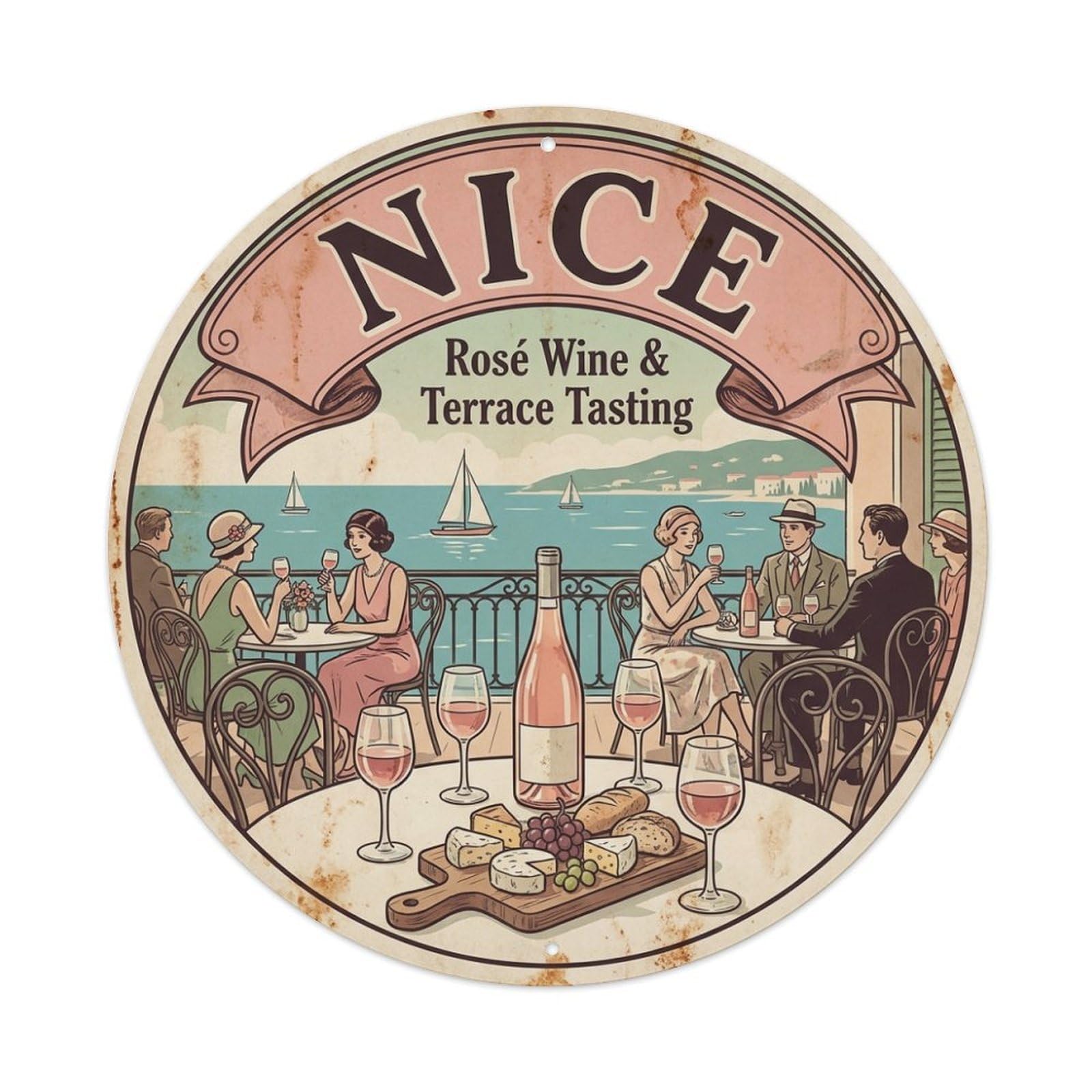 Nice Cuisine Culture Rose Wine Terrace Tasting Travel Metal Tin Sign