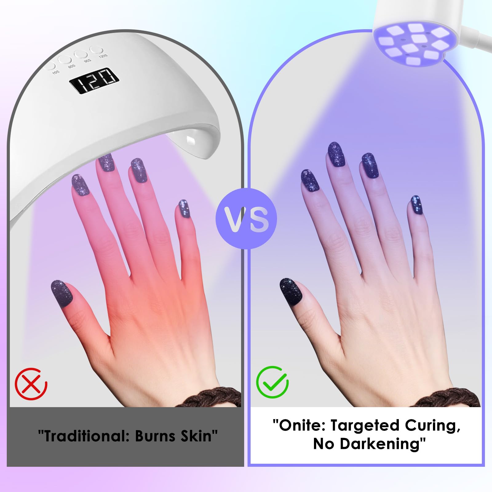 Onite Cordless UV Nail Lamp with Auto Sensor - 30W LED Fast Curing for Gel X Nails, Rechargeable Heart-Shaped Gooseneck Design, Timer & Portable Mini Manicure Tool (White)
