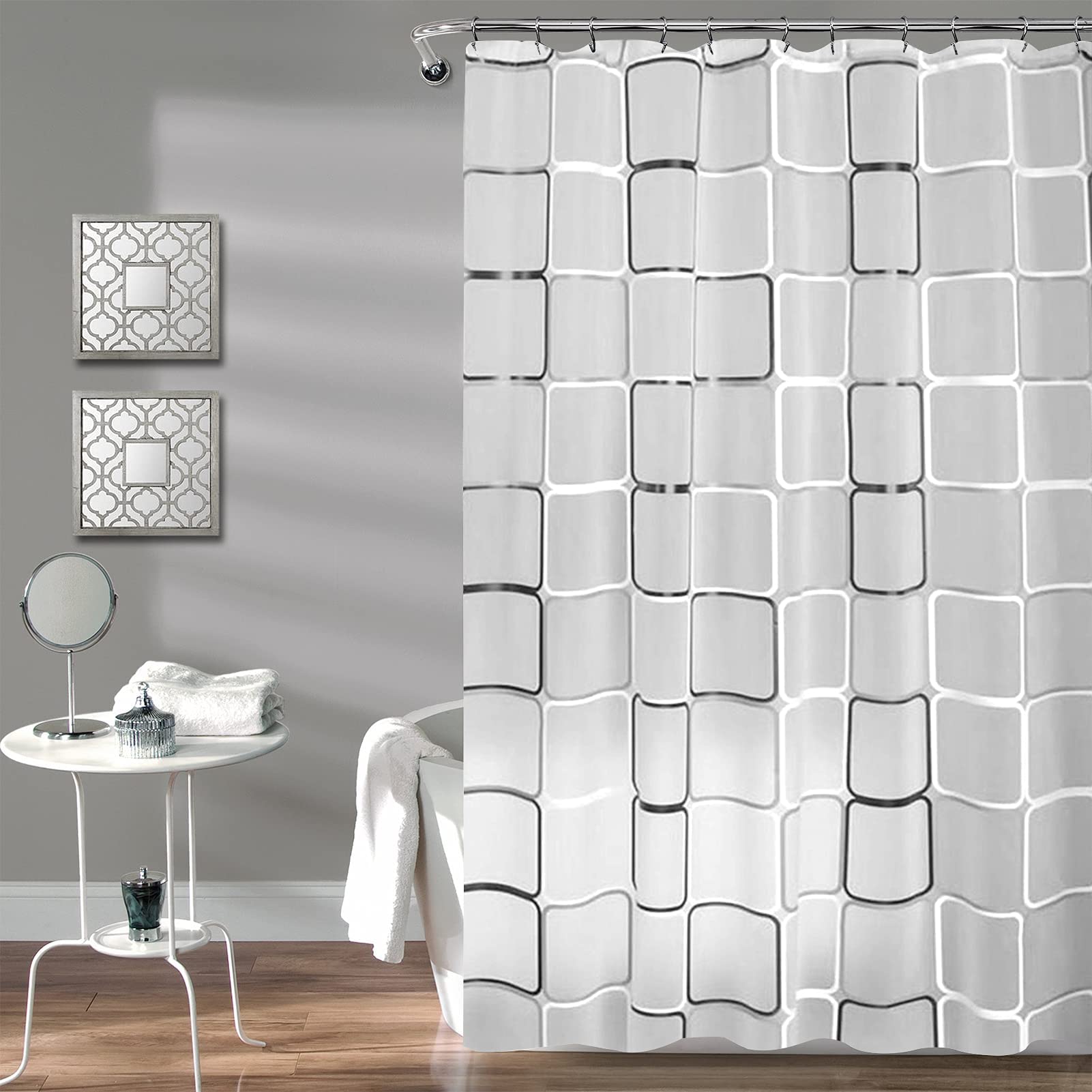 Sponsored Ad – KASTWAVE Bathroom Shower Curtain, Black and White Plaid Plastic Shower Curtain for Bathroom Decor, Waterproof Transparent Shower Curtain Hook Set, Modern Bathroom Curtain 71" x 71"