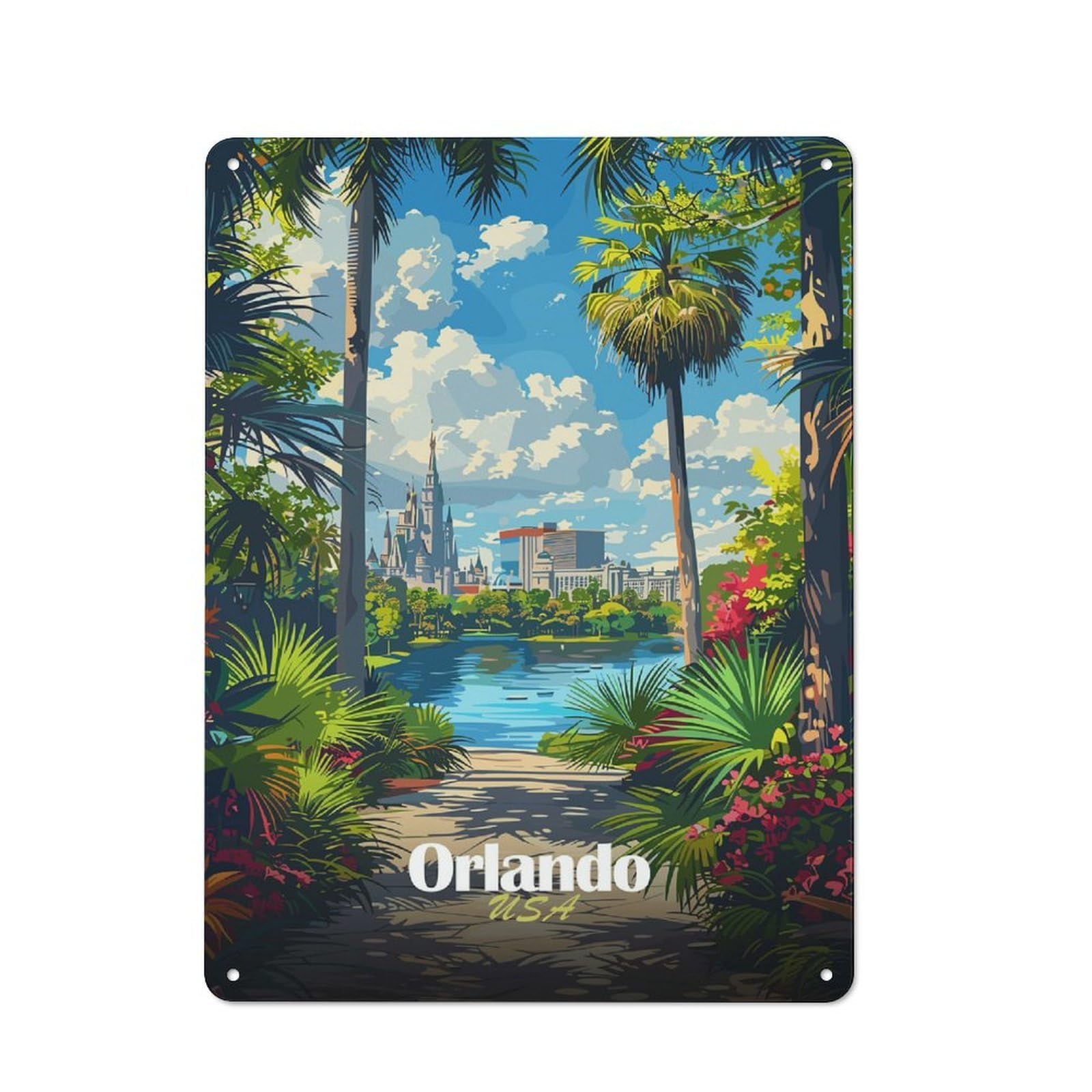 Junmoney Style-18 Casual Orlando Cityscape Shed Metal Sign 40X30cm, Shed Wall Decor For Greenhouse, Garden Room, Cafe Or Entryway