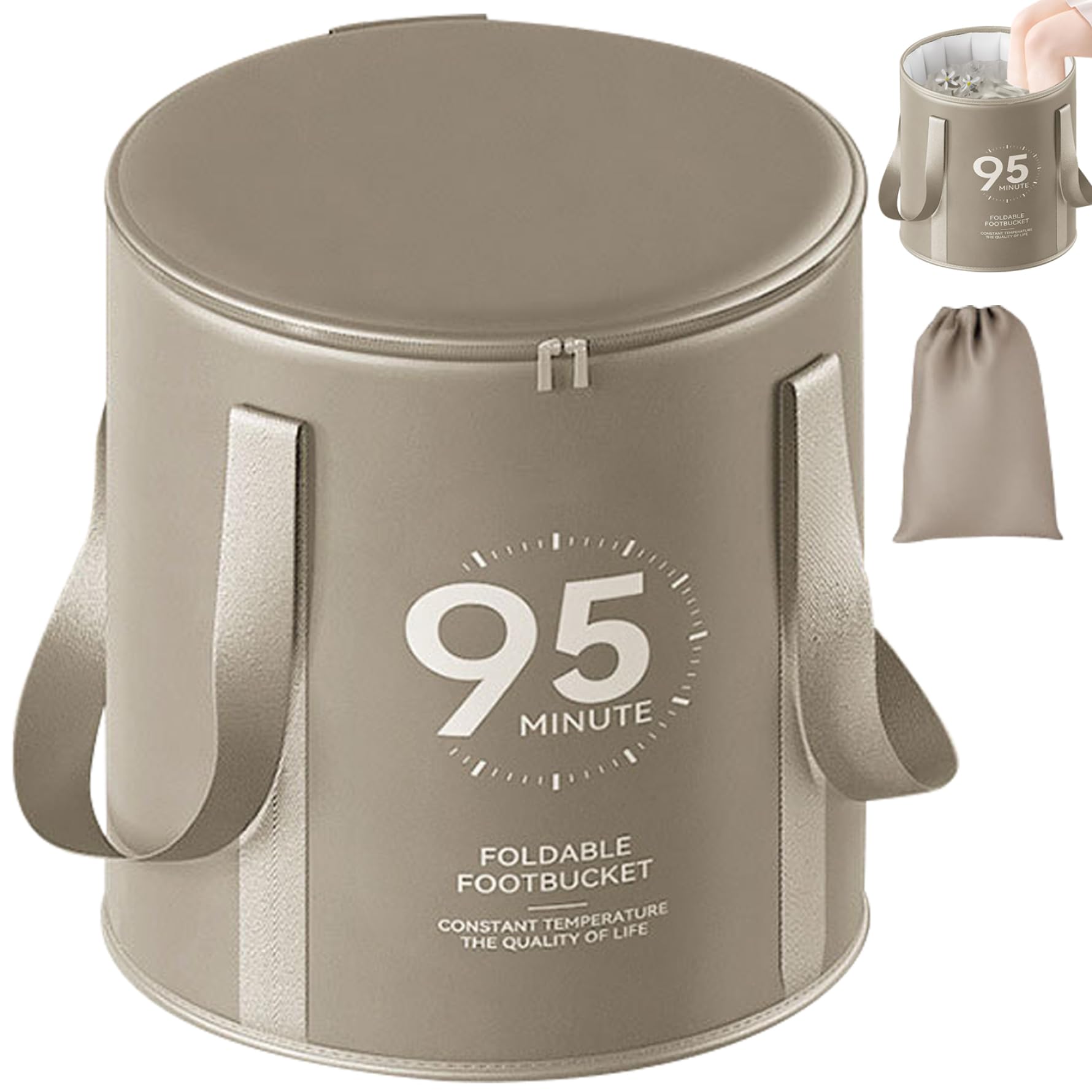 Foot Spa,Footspa, Collapsible Foot Bath with Zippered Lid Portable Foot Soaking Bucket Heat Retaining Non-slip Foot Bath Tub for Home Outdoor, Grey
