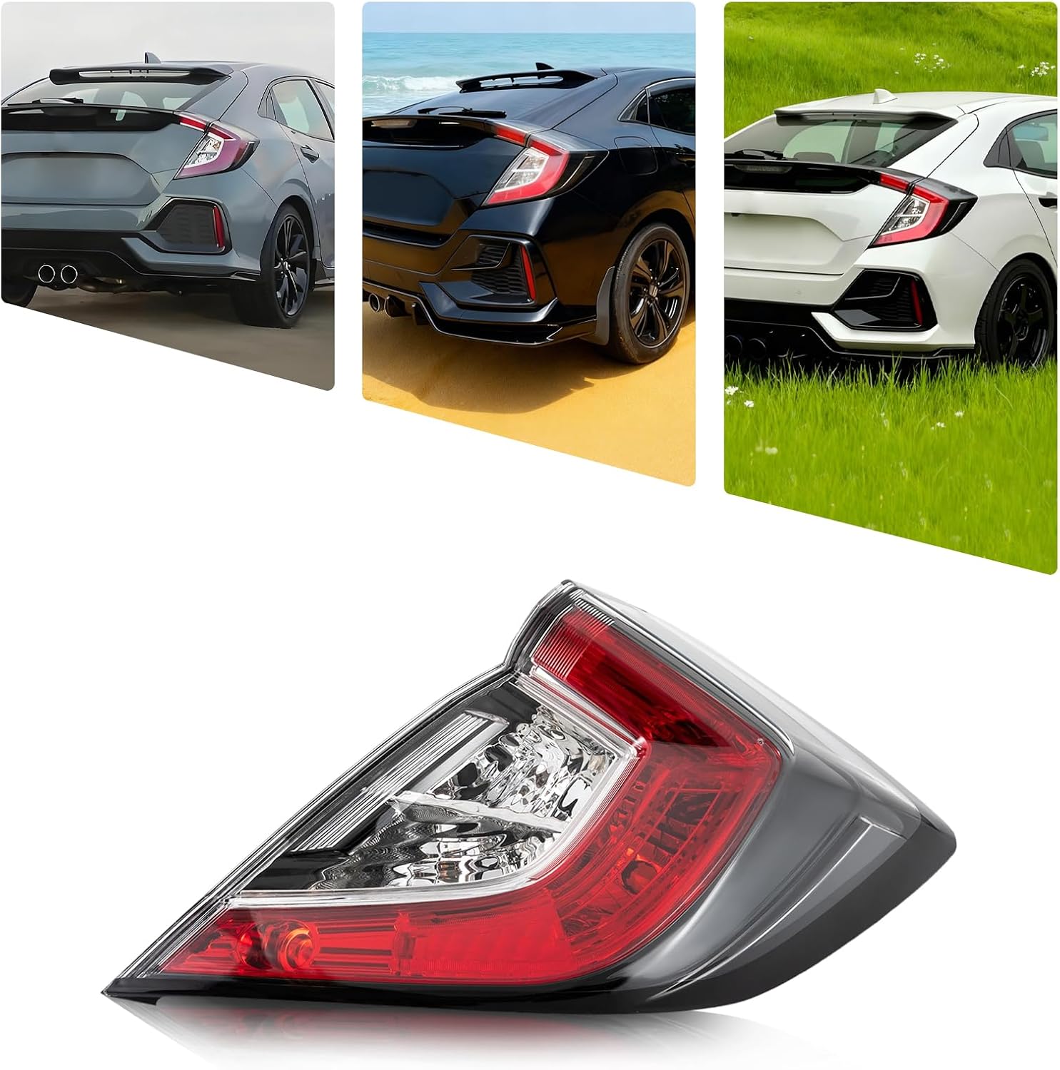 Tail Lights Assembly For 2017-2021 Honda Civic Hatchback/17-19 Type R,Right Passenger Side Replacement,Red Lens Rear Brake Lights