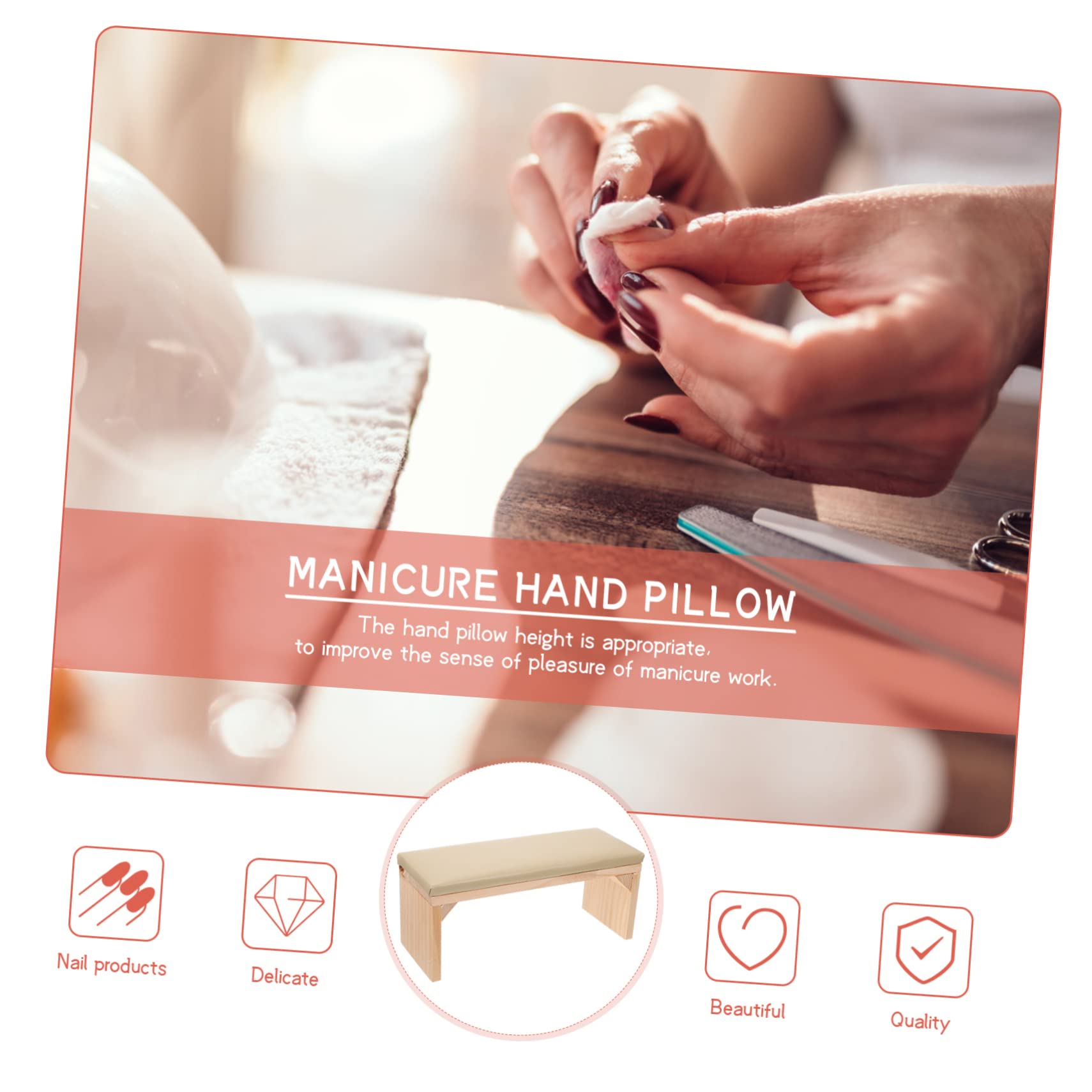 Cuscino Poggiamano per Unghie in Legno Beige Supporto Comodo e Pratico per Manicure Uso Personale e Training Unghie a Casa
